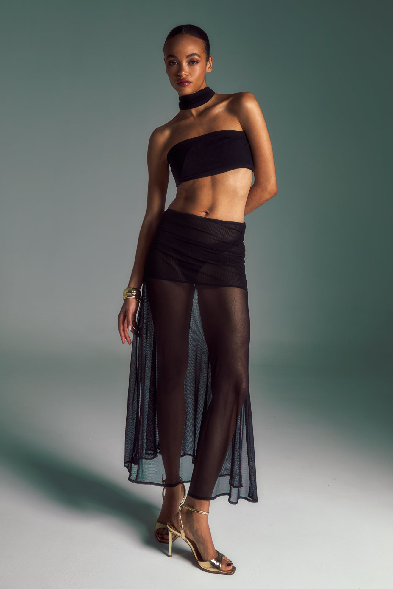 Falda Larga Mesh Negro