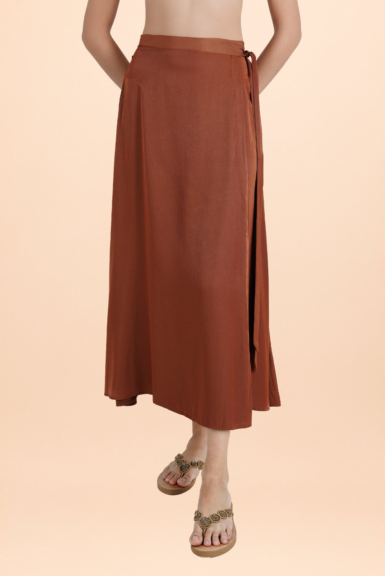 Satin Long Skirt Brown