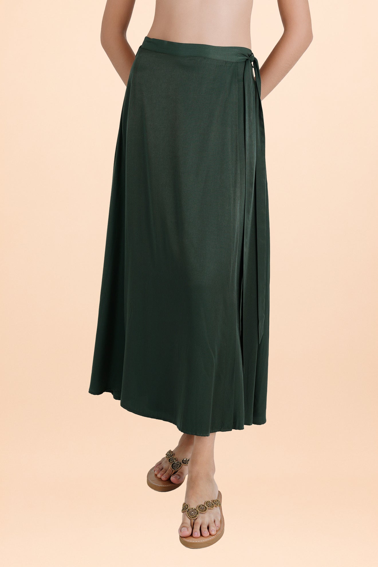 Satin Long Skirt Green