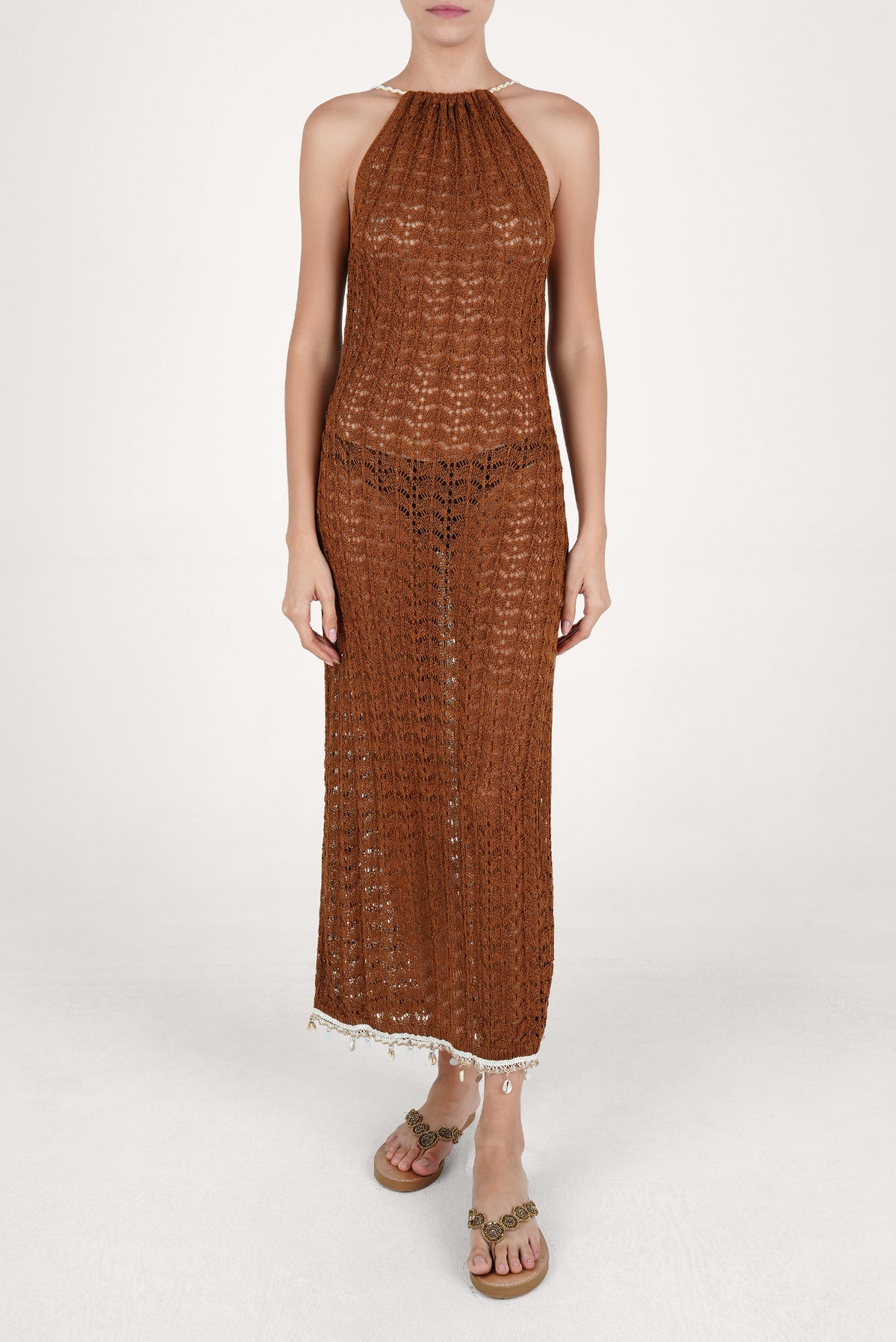 Caraiba Halter Long Dress Gold