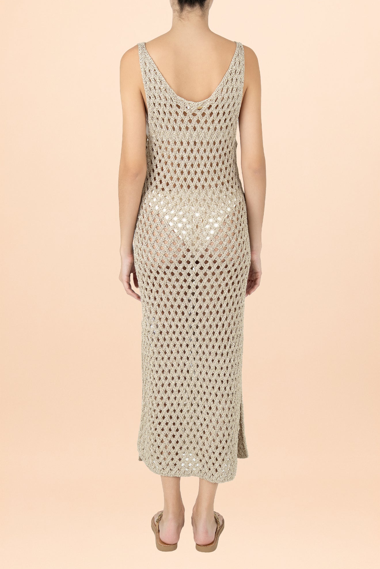 Vestido Largo V Calado Do Reis Beige