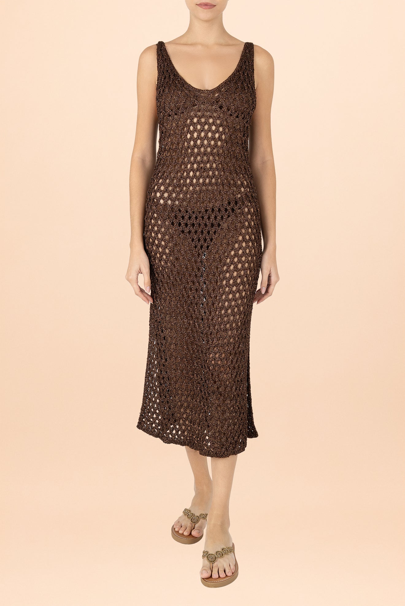 Vestido Largo V Calado Do Reis Café