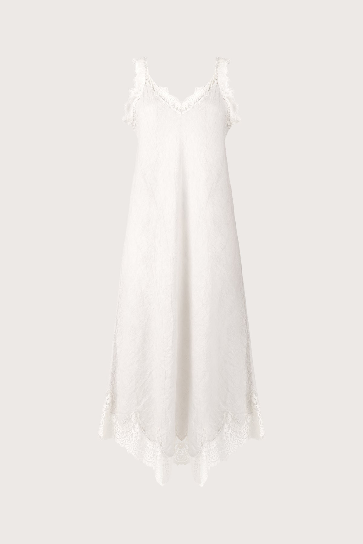 Vestido largo encaje lino blanco