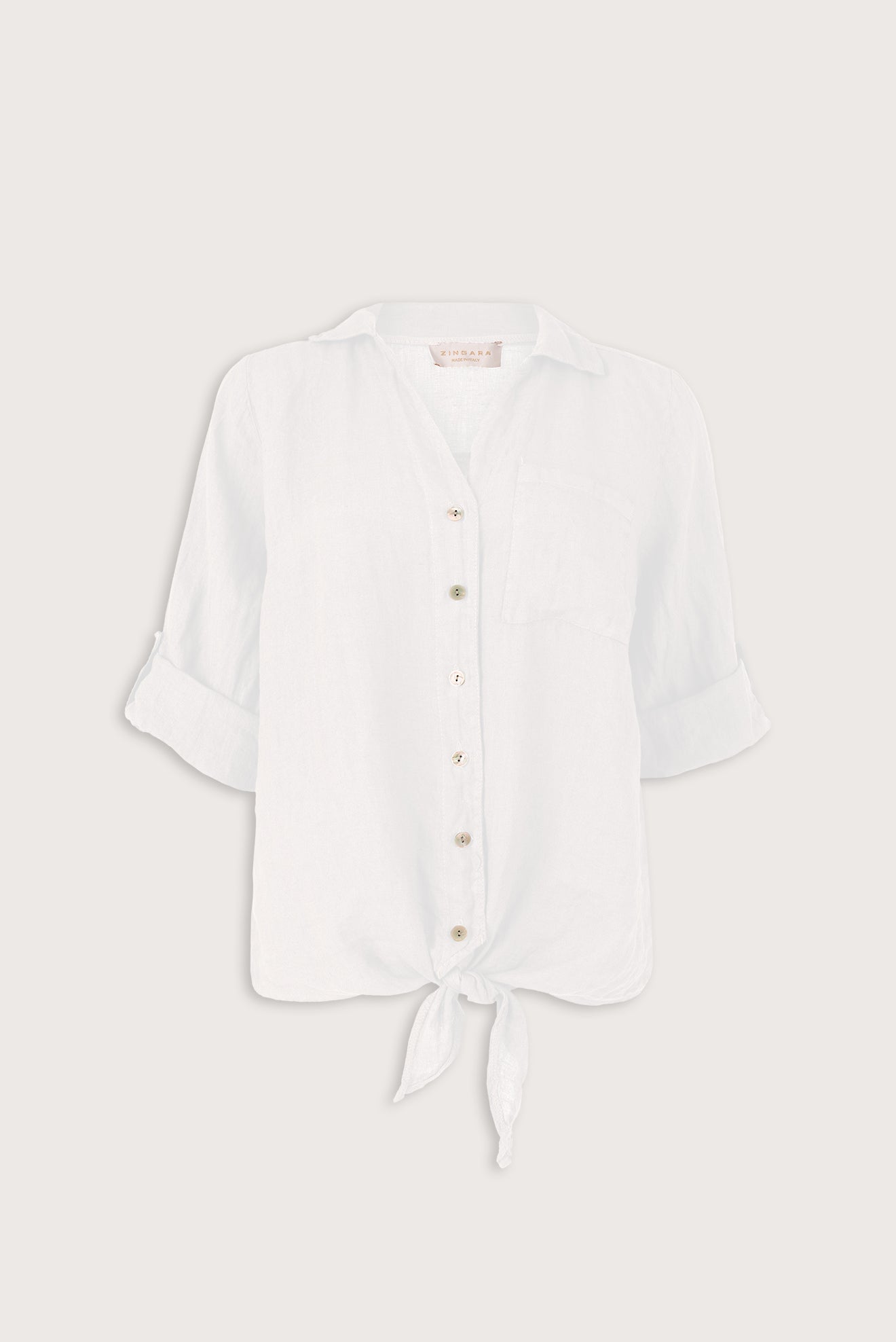 Camisa Amarre Lino Blanco, vista frontal