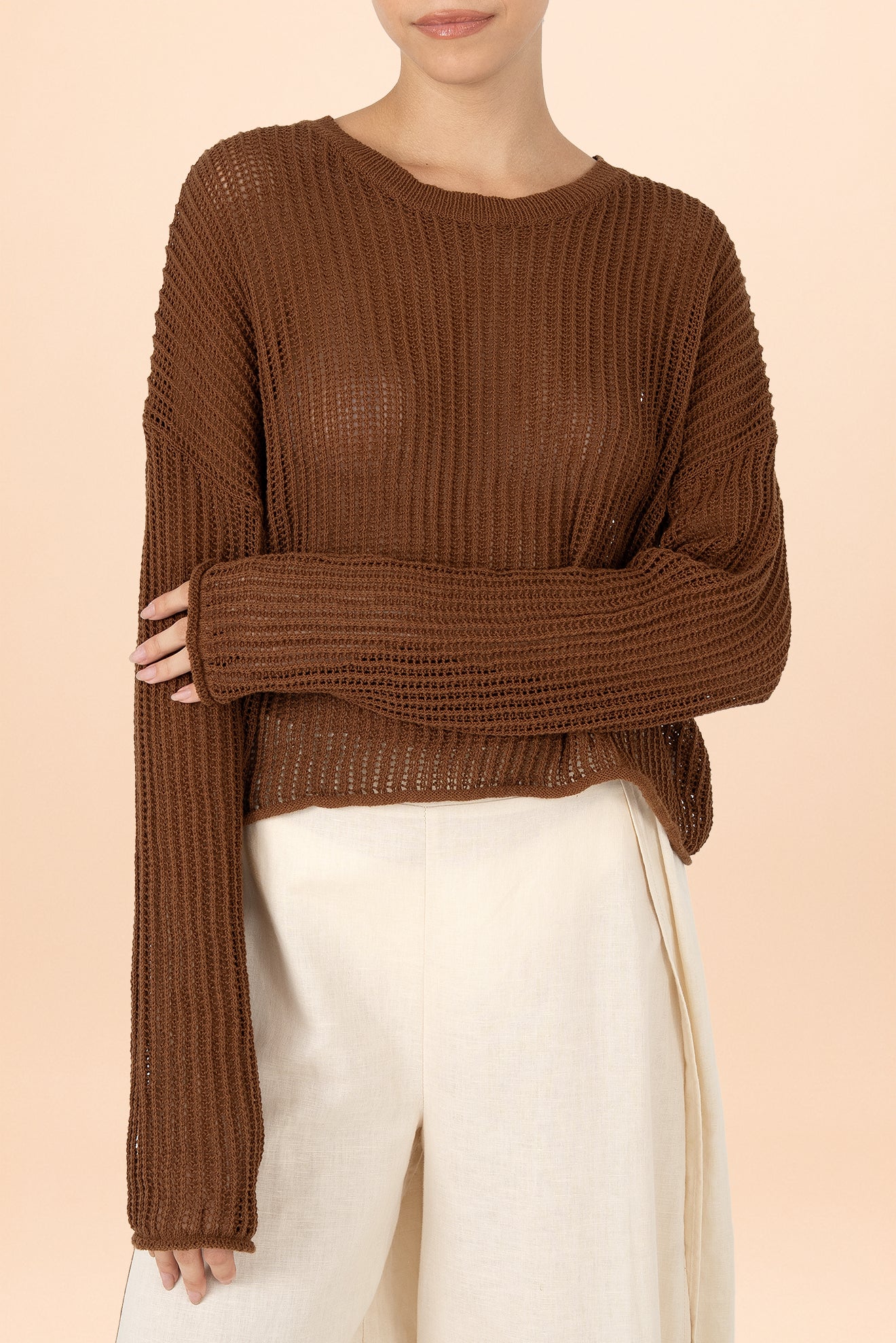 Brown Perla Openwork Sweater