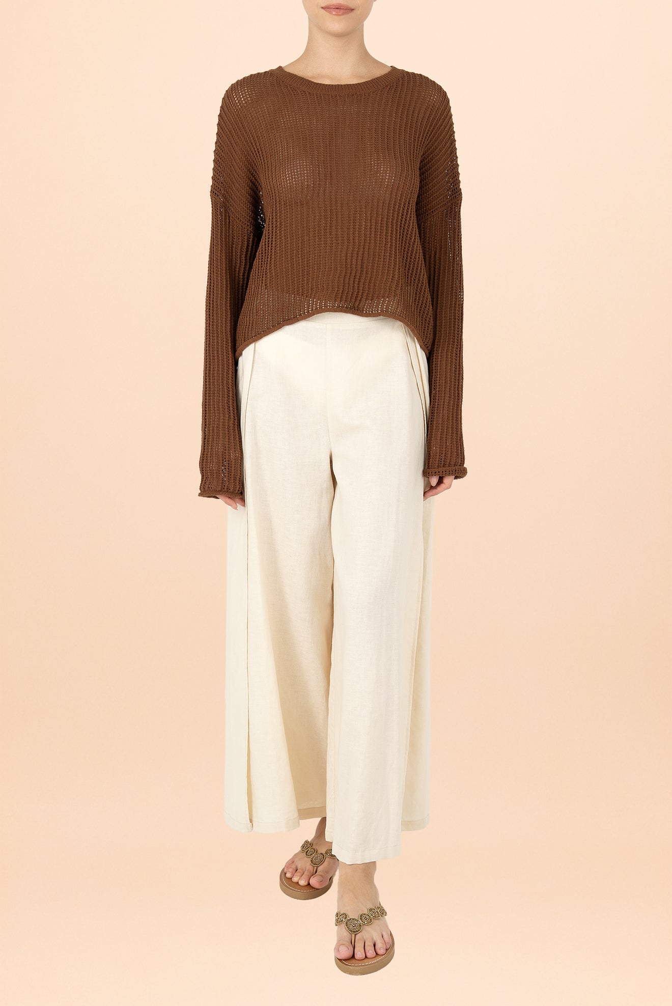 Brown Perla Openwork Sweater