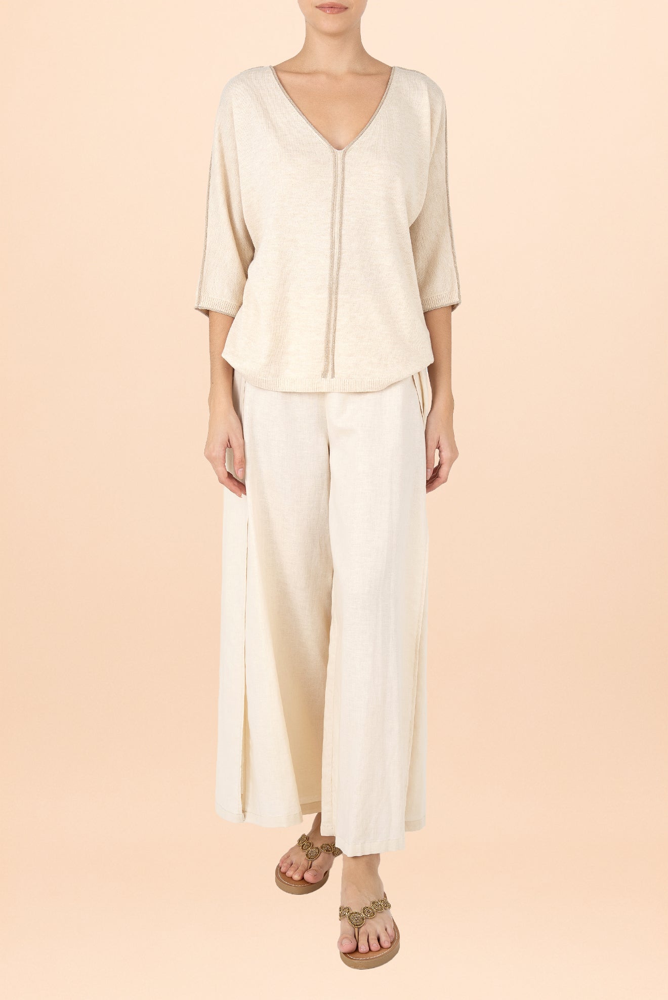 Suéter Perla Cuello V Crema