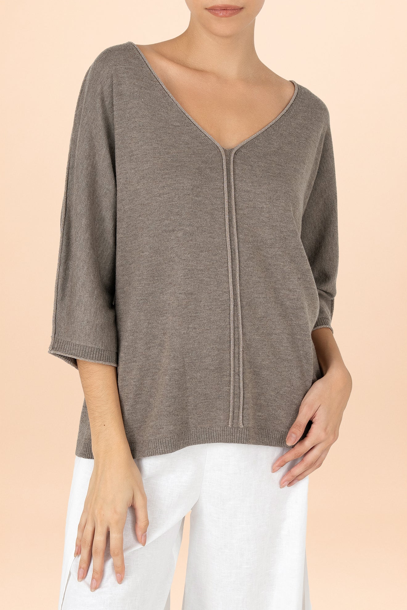 Grey Perla V-Neck Detail Sweater
