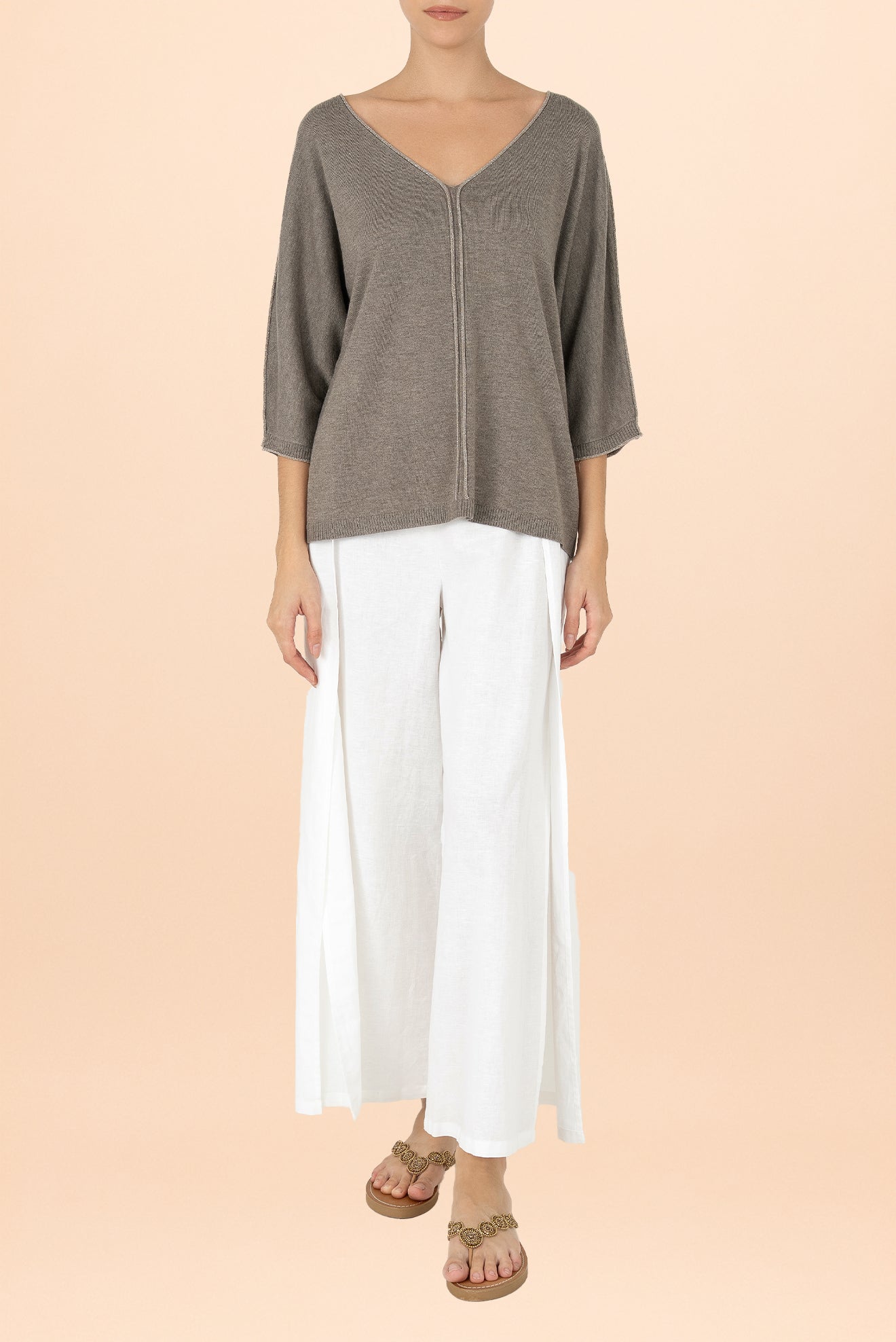 Grey Perla V-Neck Detail Sweater
