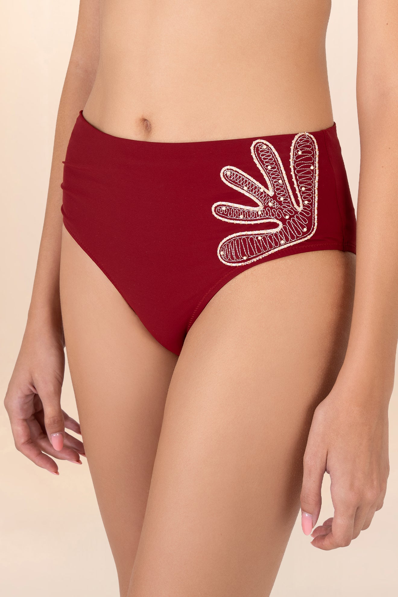 Caraiba Wine High-Waist Embroidered Bottom