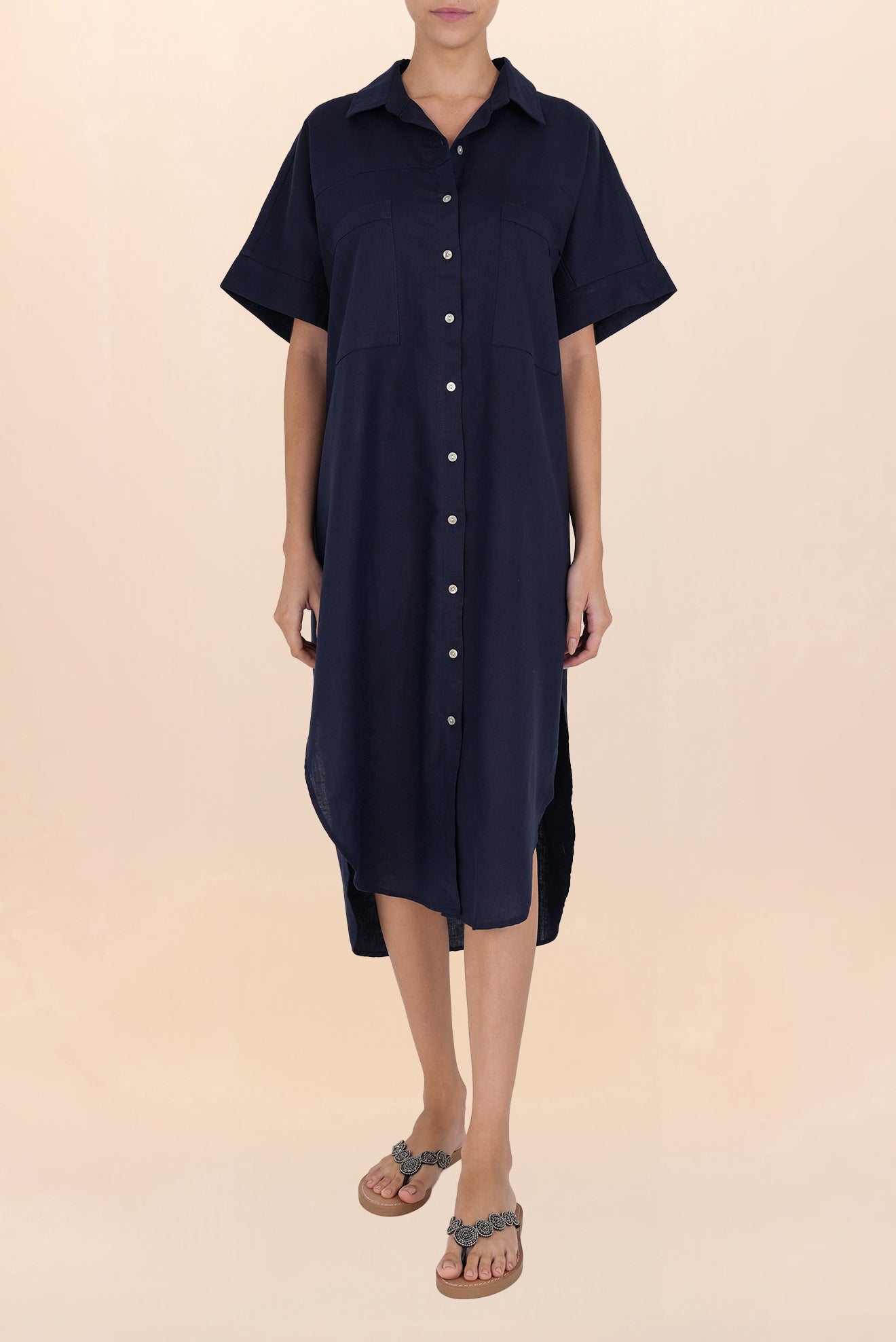 Long Linen Shirt Blue