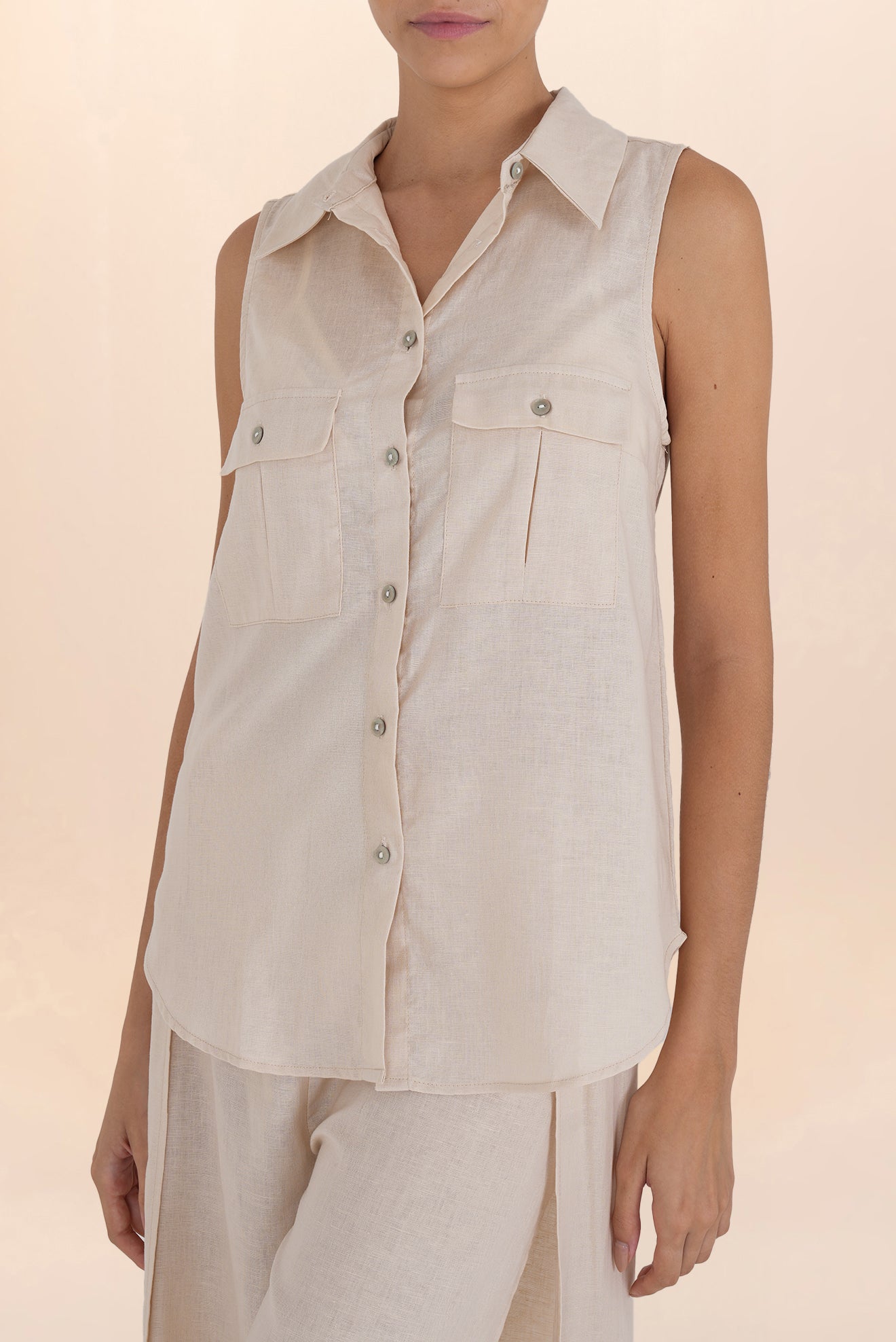 Beige Linen Button Shirt