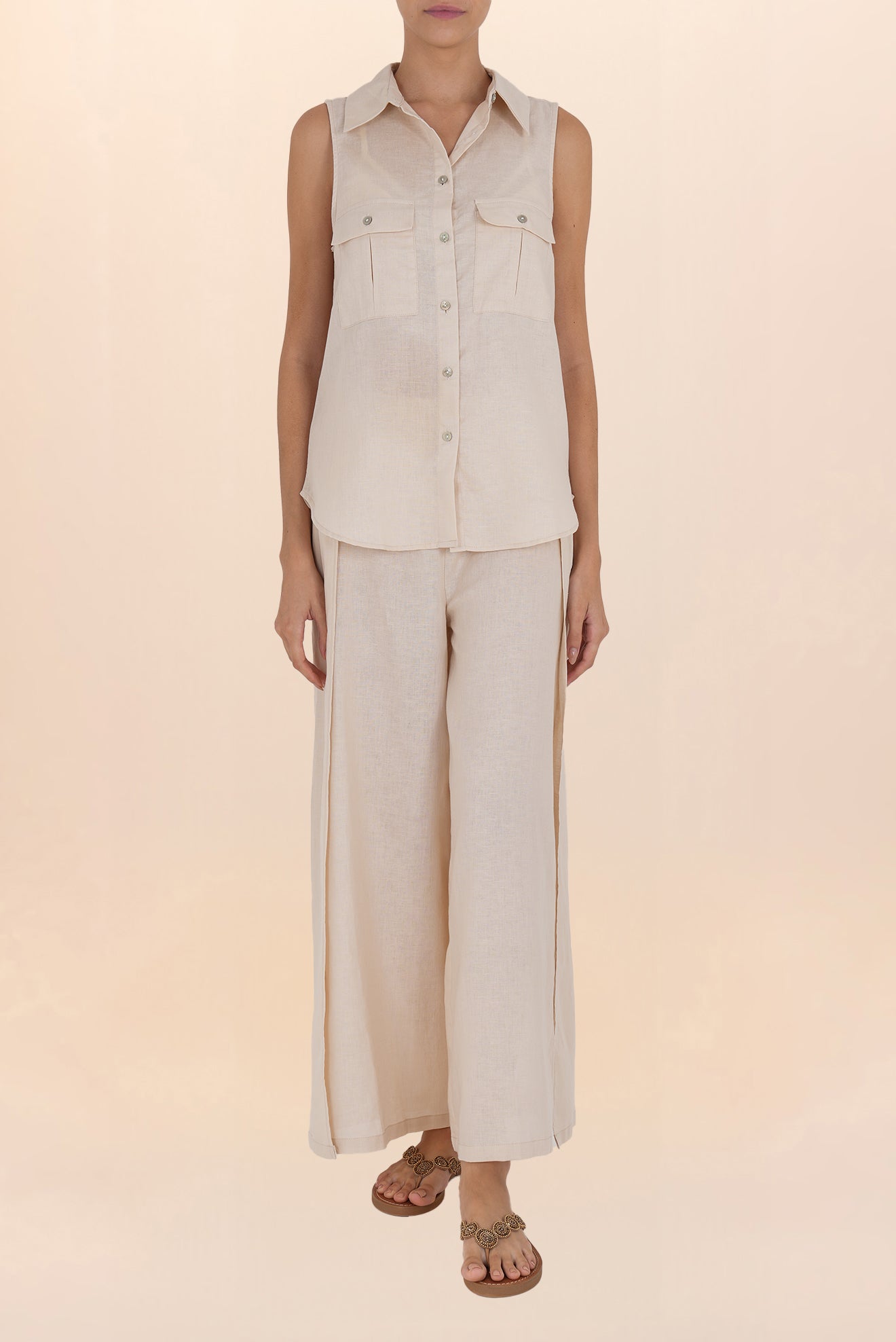 Beige Linen Button Shirt