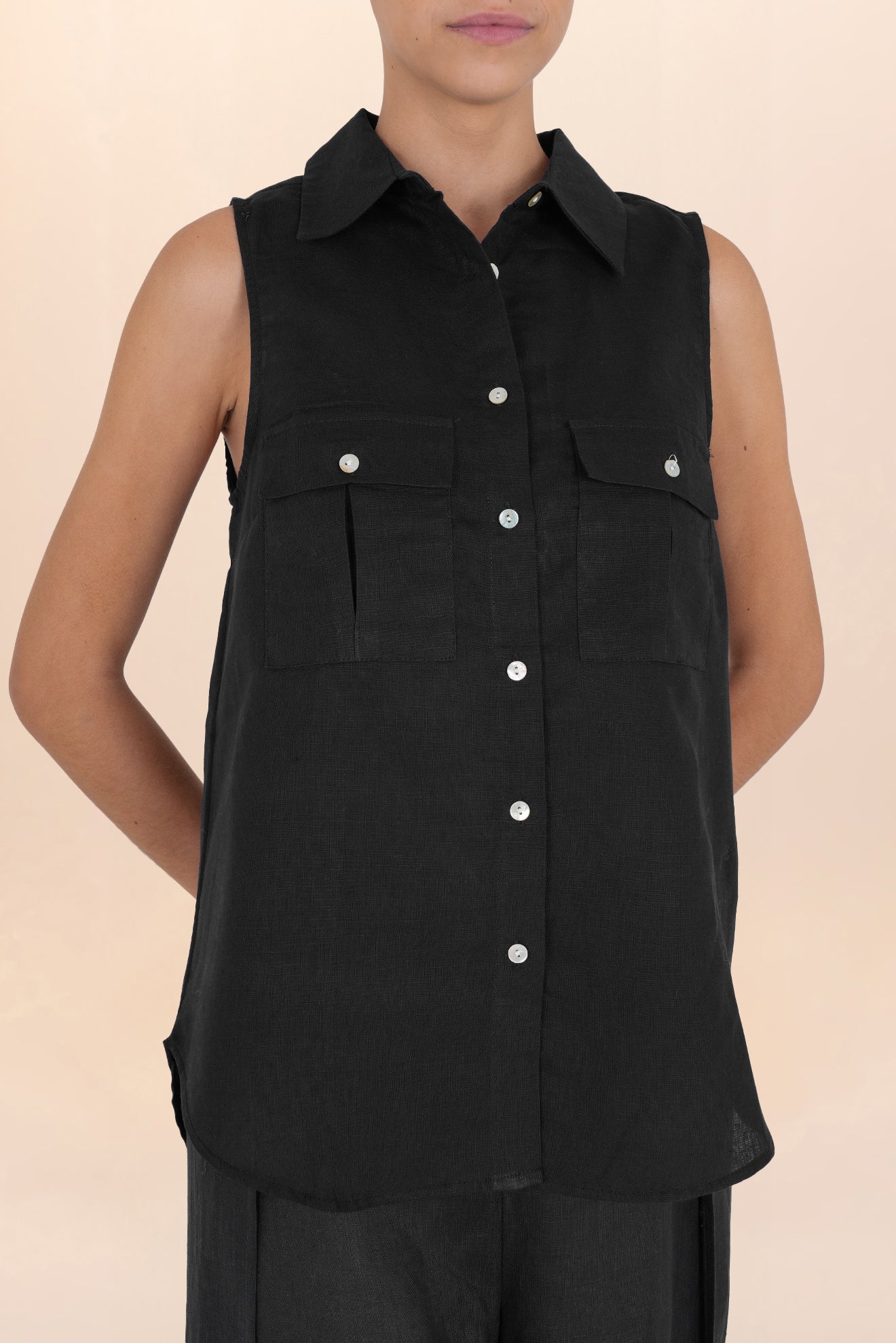 Black Linen Button Shirt