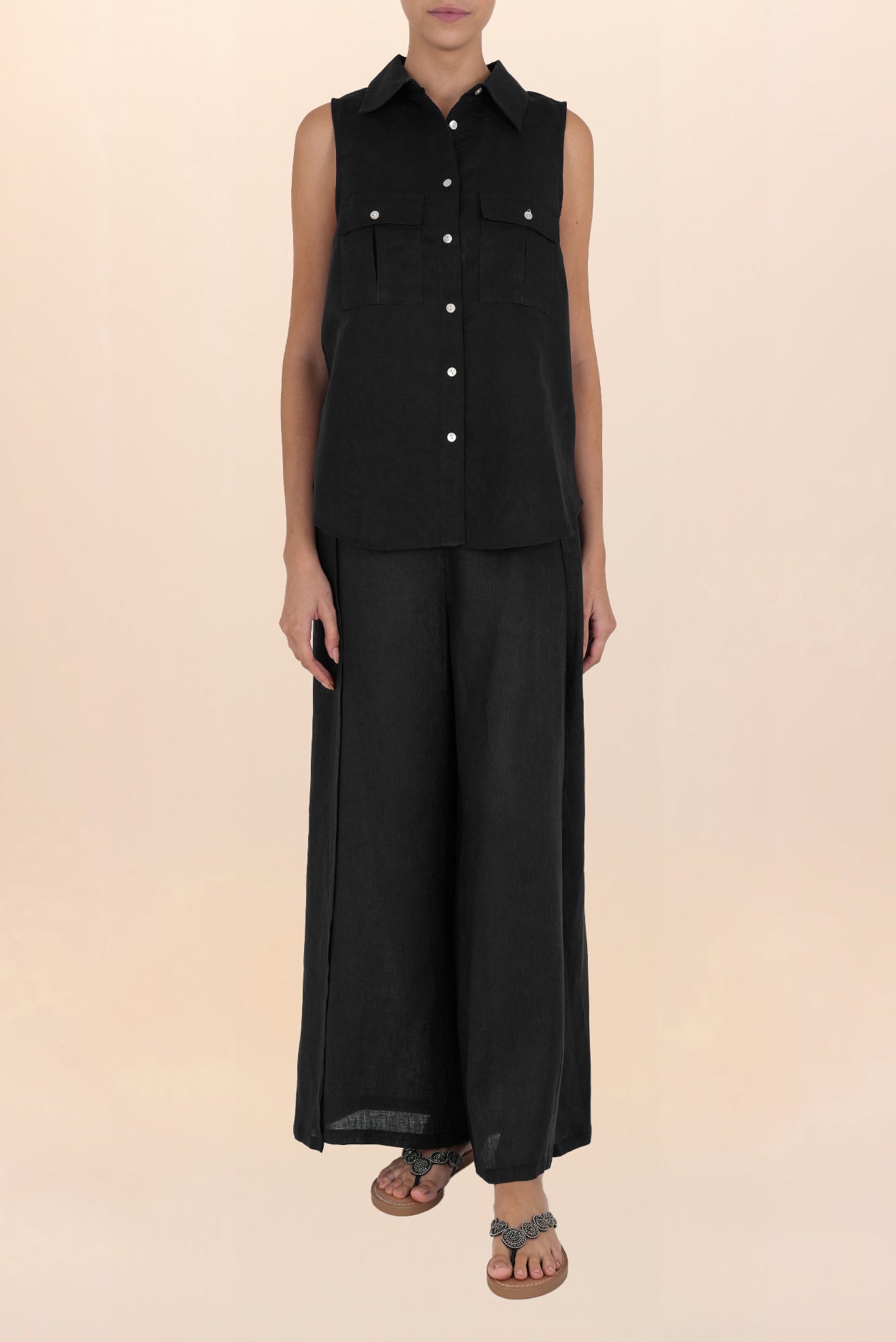 Black Linen Button Shirt