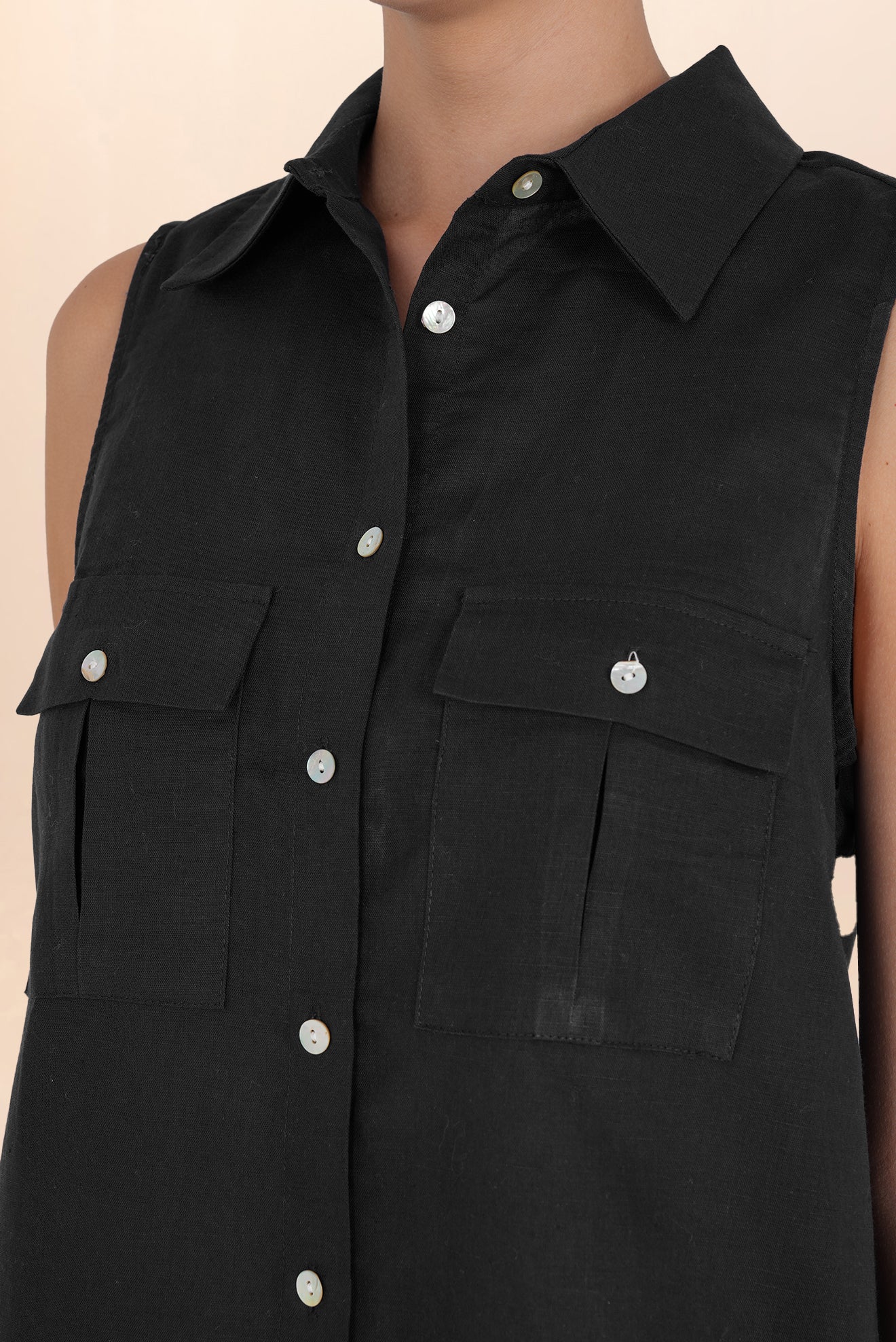 Black Linen Button Shirt