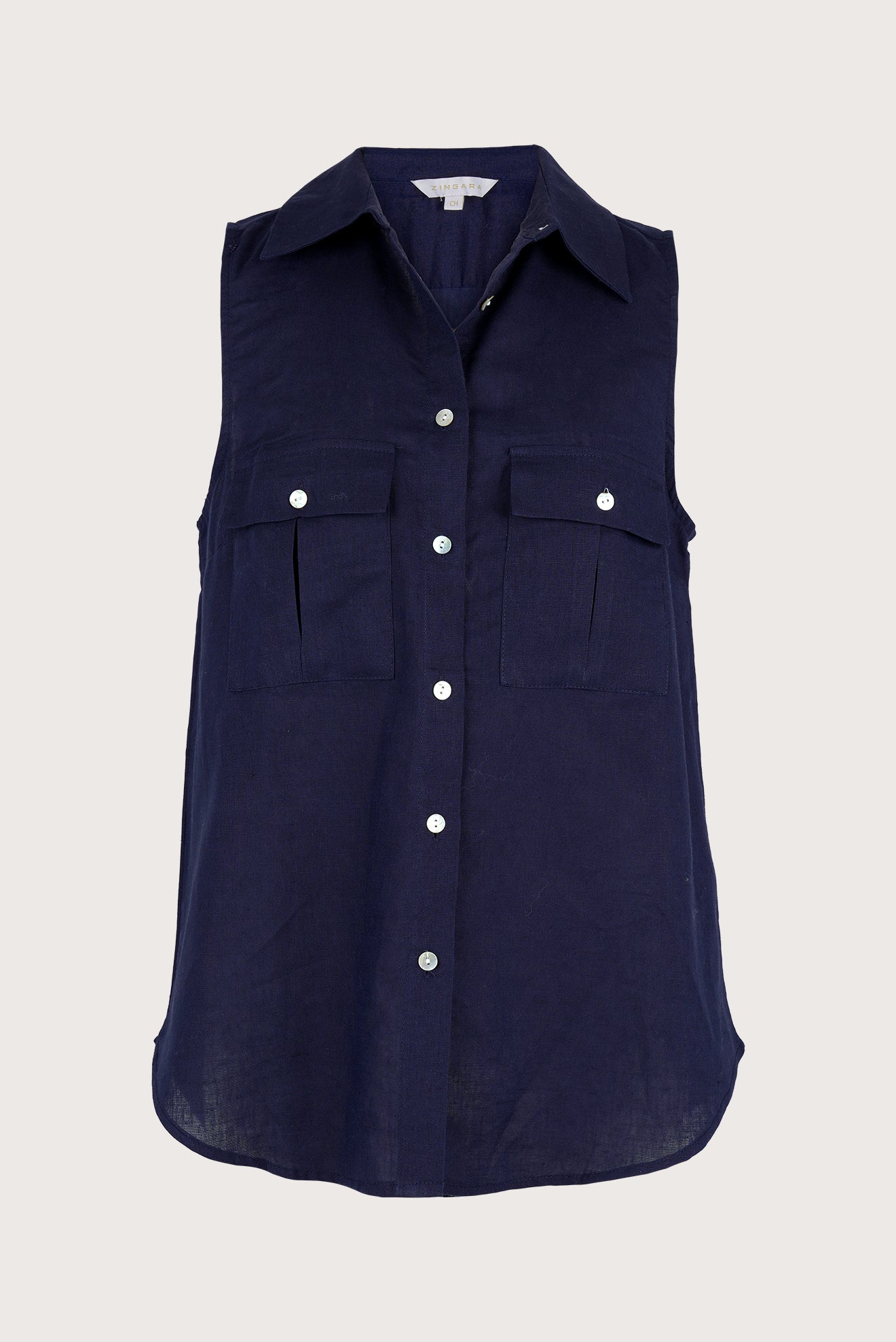 Camisa de Botones de Lino Azul