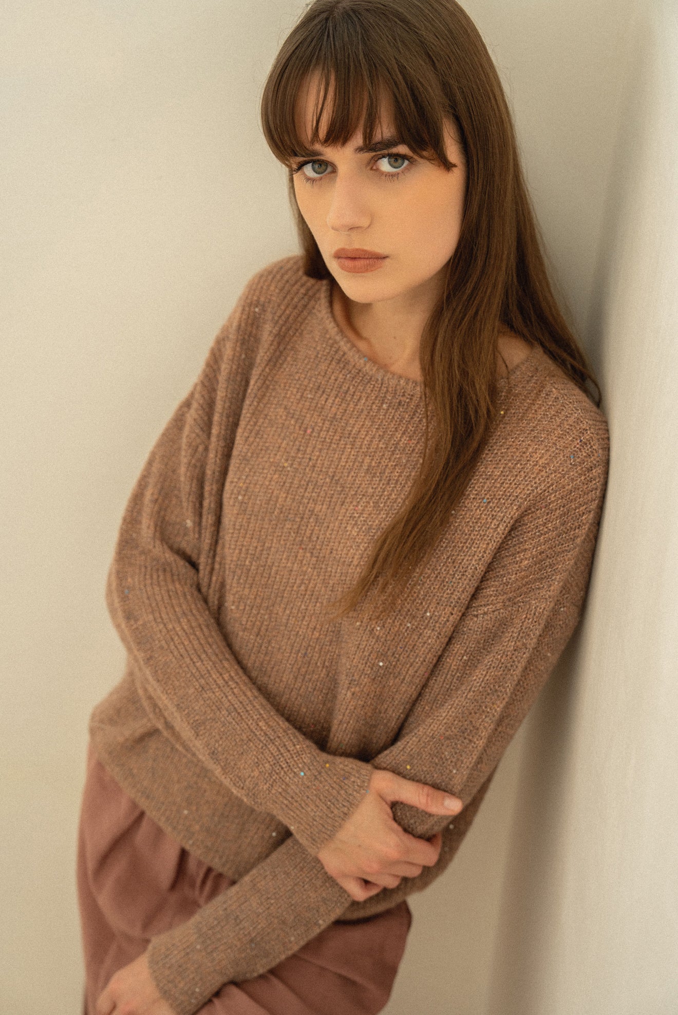 DUSTY PINK PEARL SEQUIN KNIT SWEATER