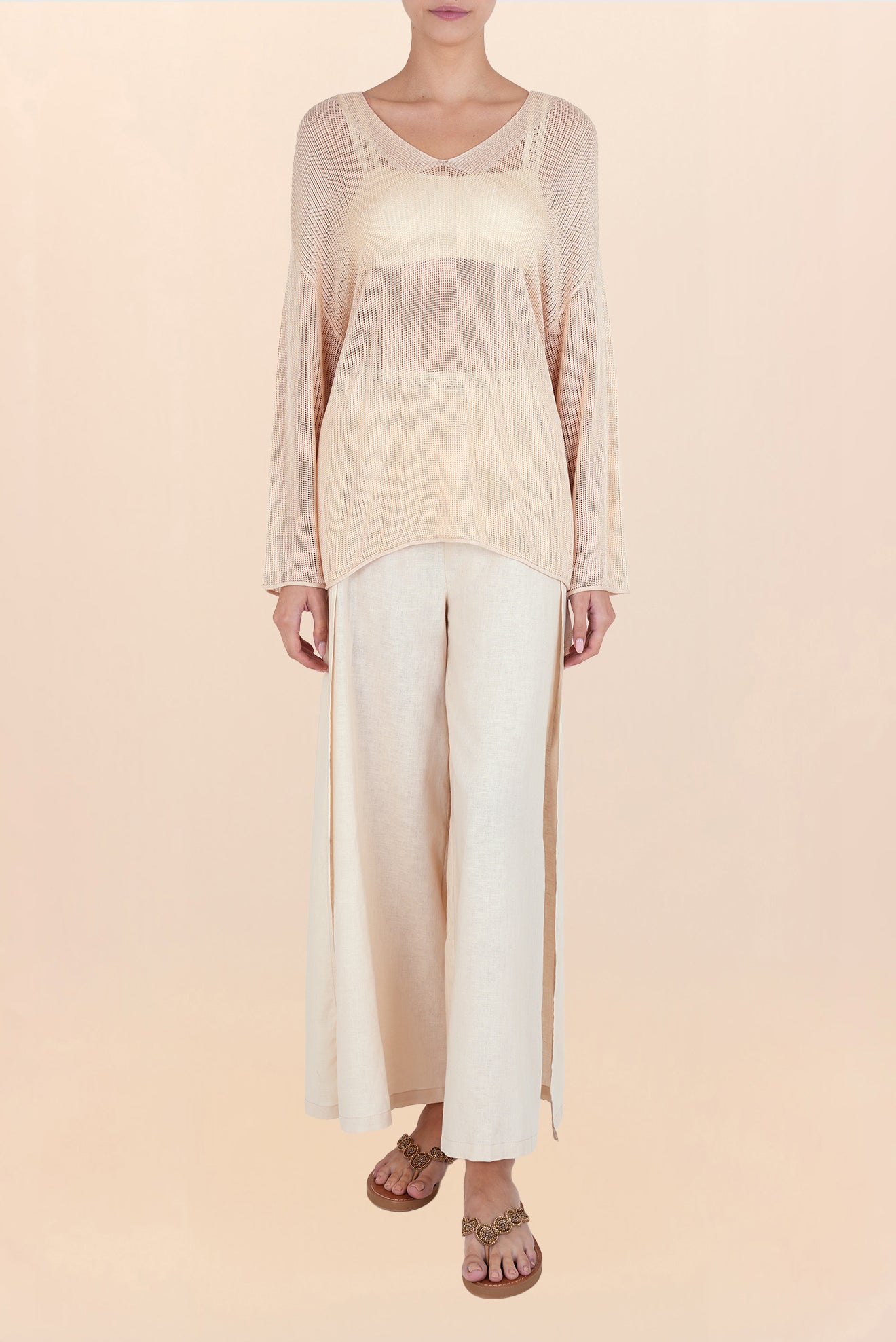 Lorena Bat V Neck Beige