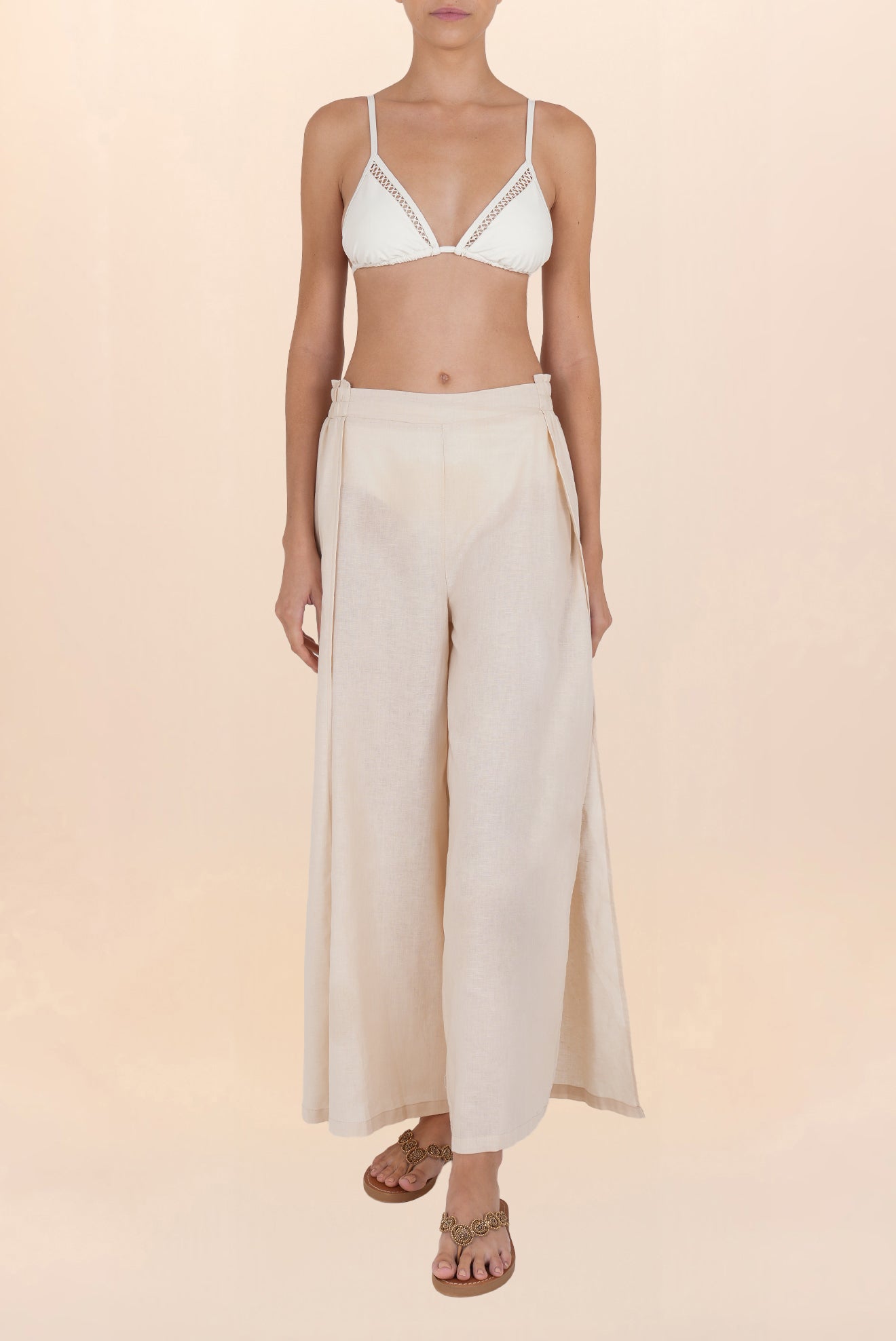 Beige Open Linen Pants