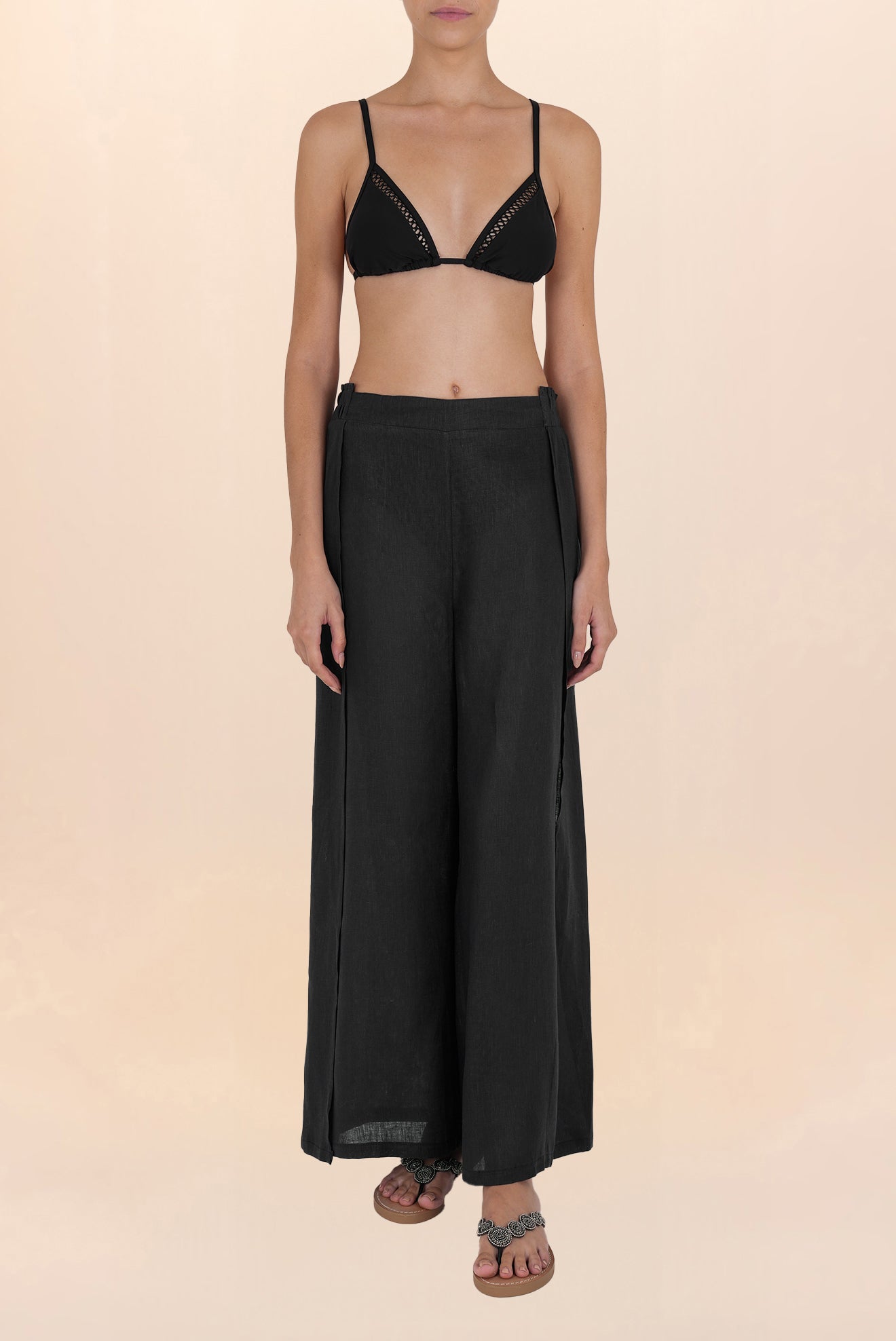 Black Open Linen Pants