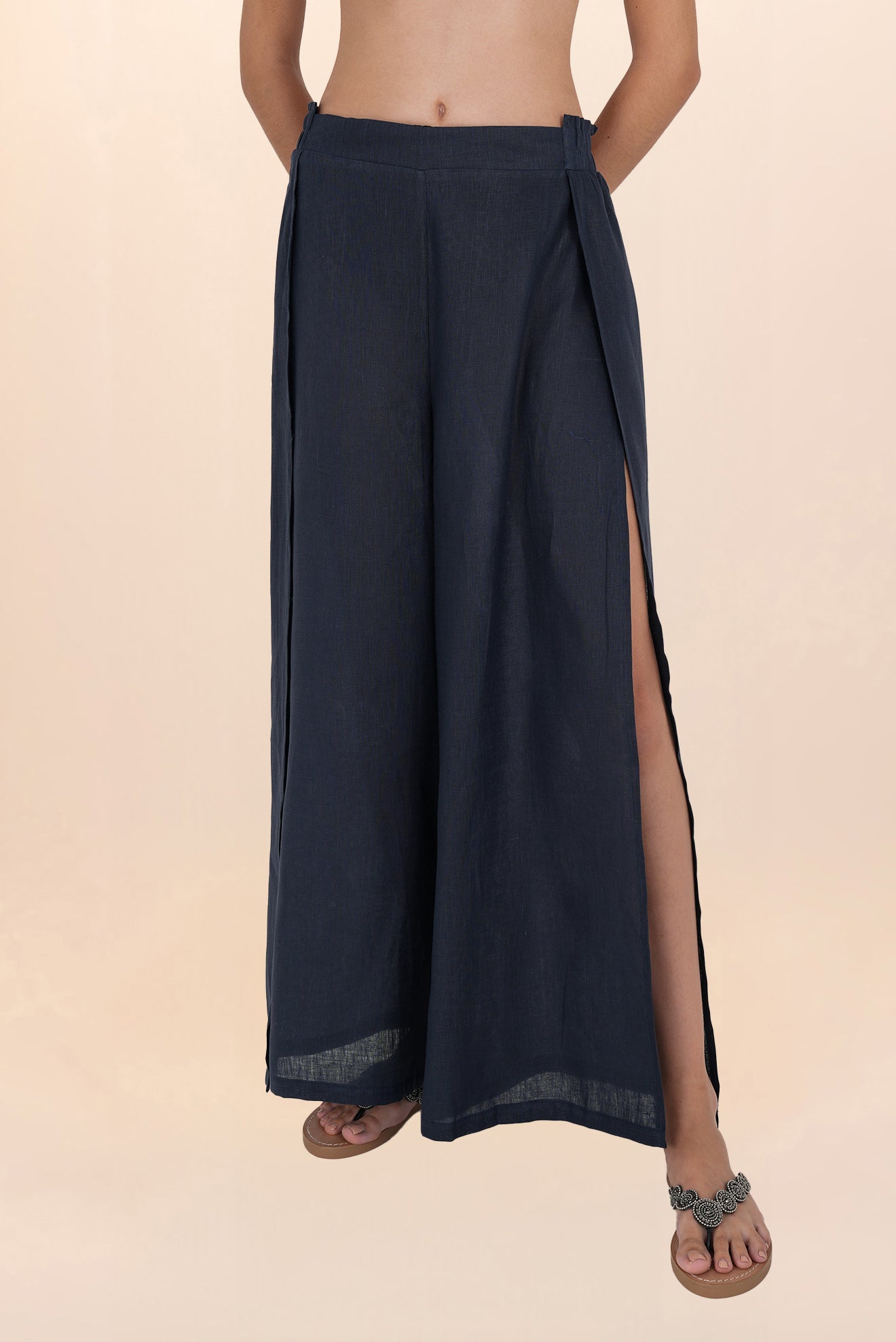 Blue Open Linen Pants