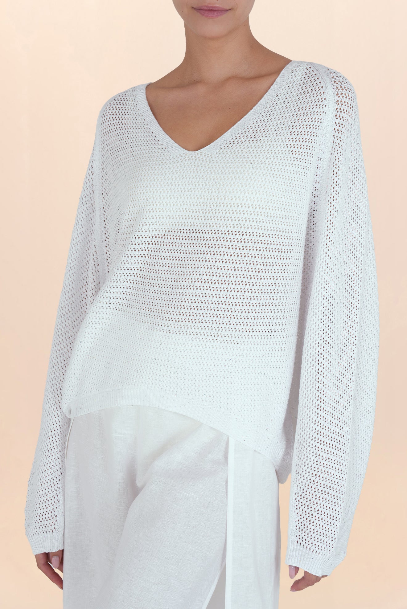 Lorena Web Open-Weave Sweater - White