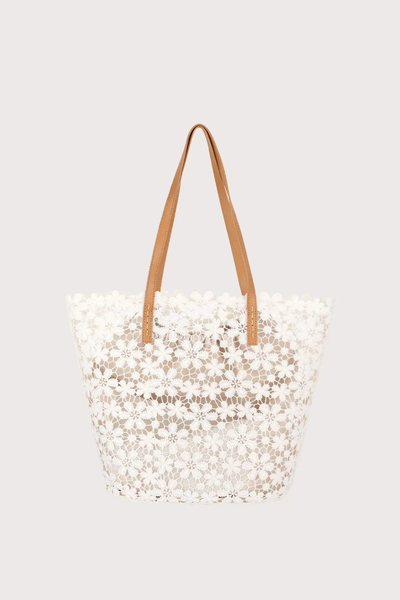 Kivu Cream Bag with Floral Pattern and Light Brown Handles