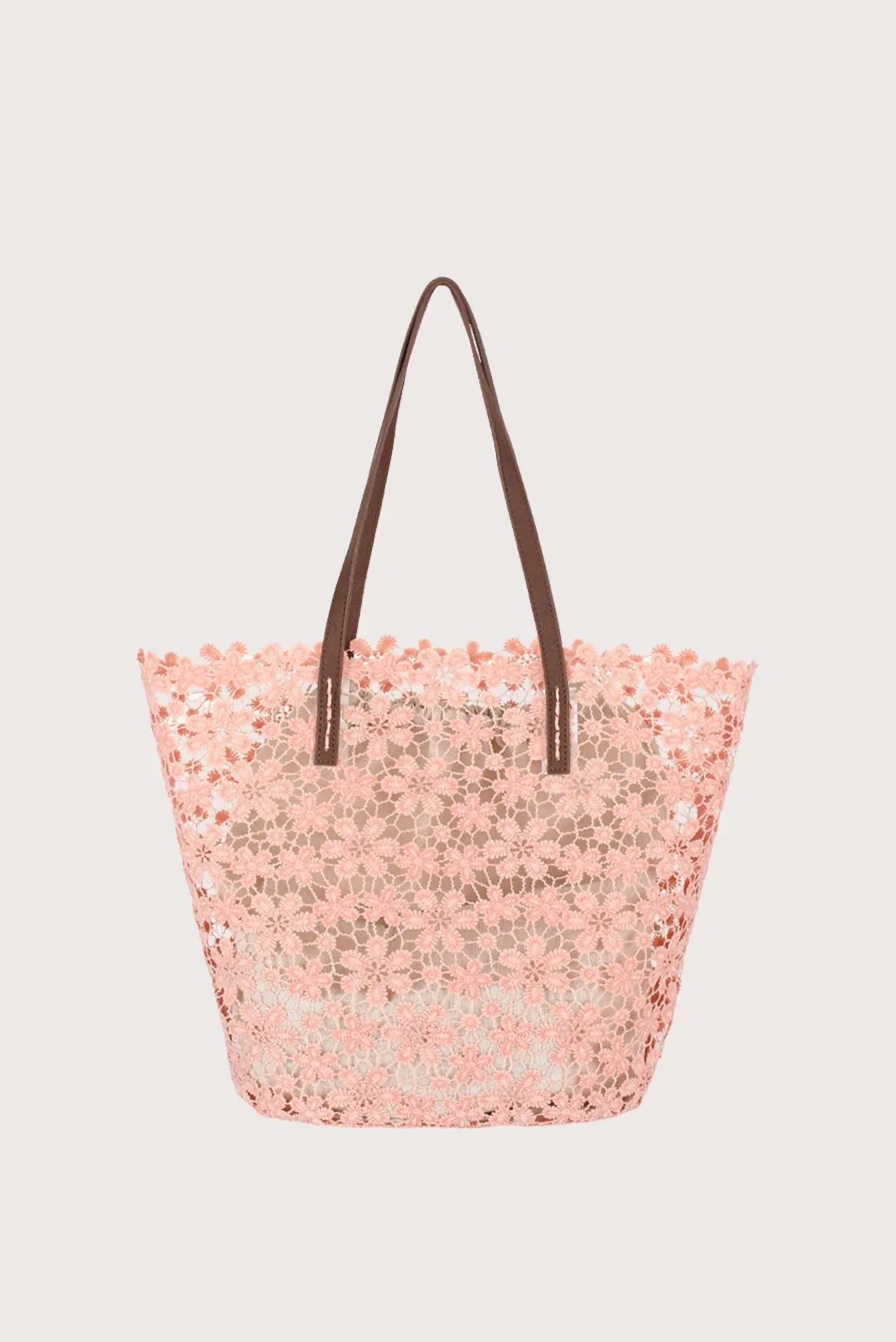Kivu Black Bag with Floral Pattern and Light Brown Handles