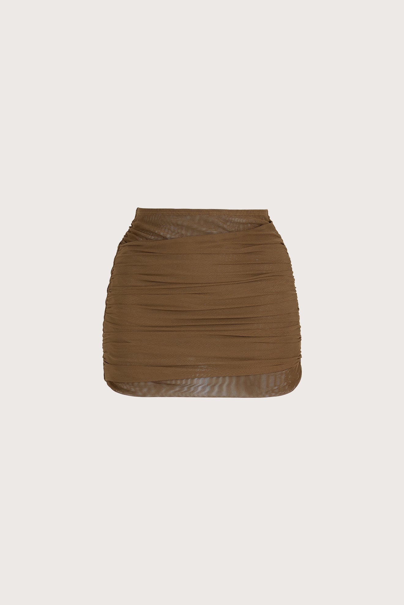 Brown Mesh Short Skirt - Draped & Fitted Design
