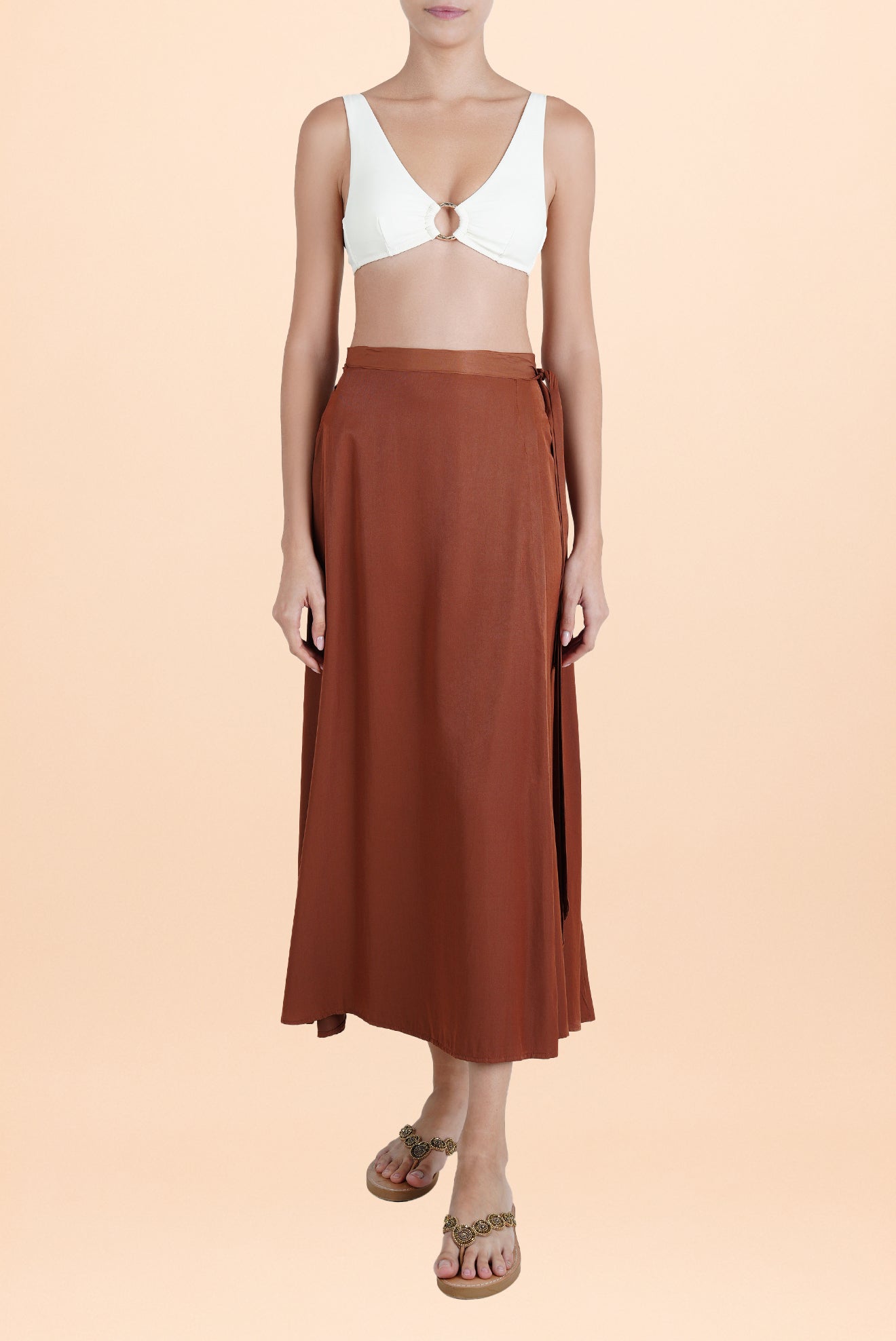 Satin Long Skirt Brown
