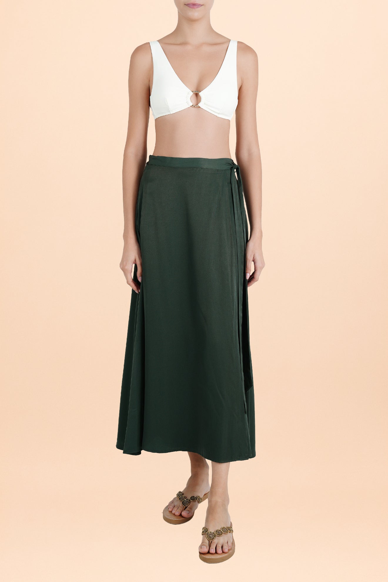 Satin Long Skirt Green