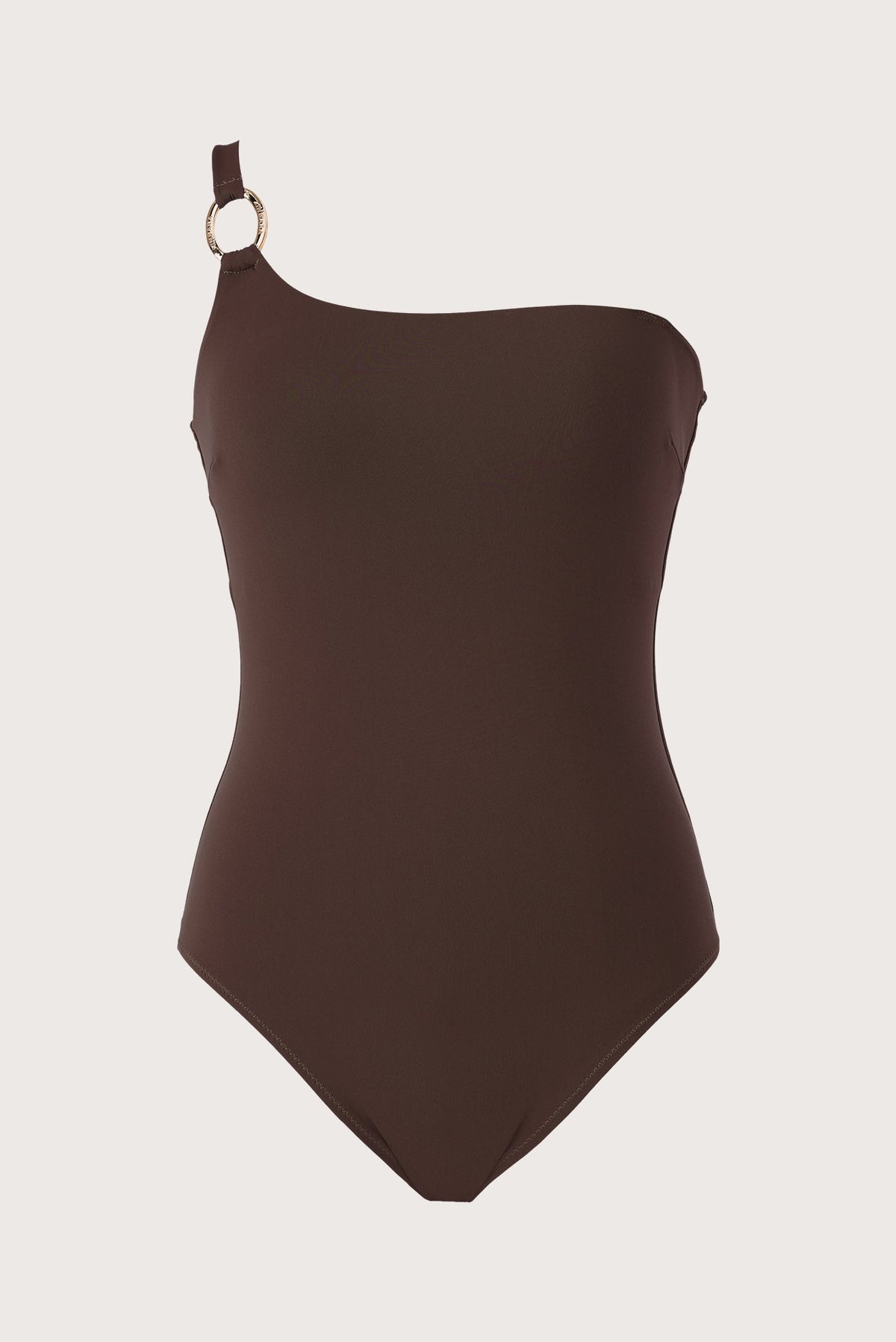 Chocolate Buckle One-Shoulder One-Piece