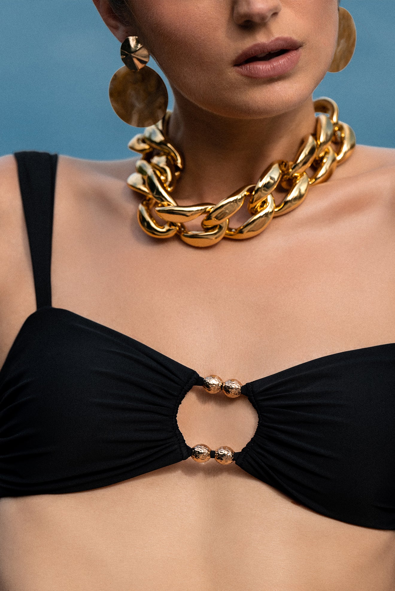 Ilhabela Hole Metallic Detail Bandeau Top Black