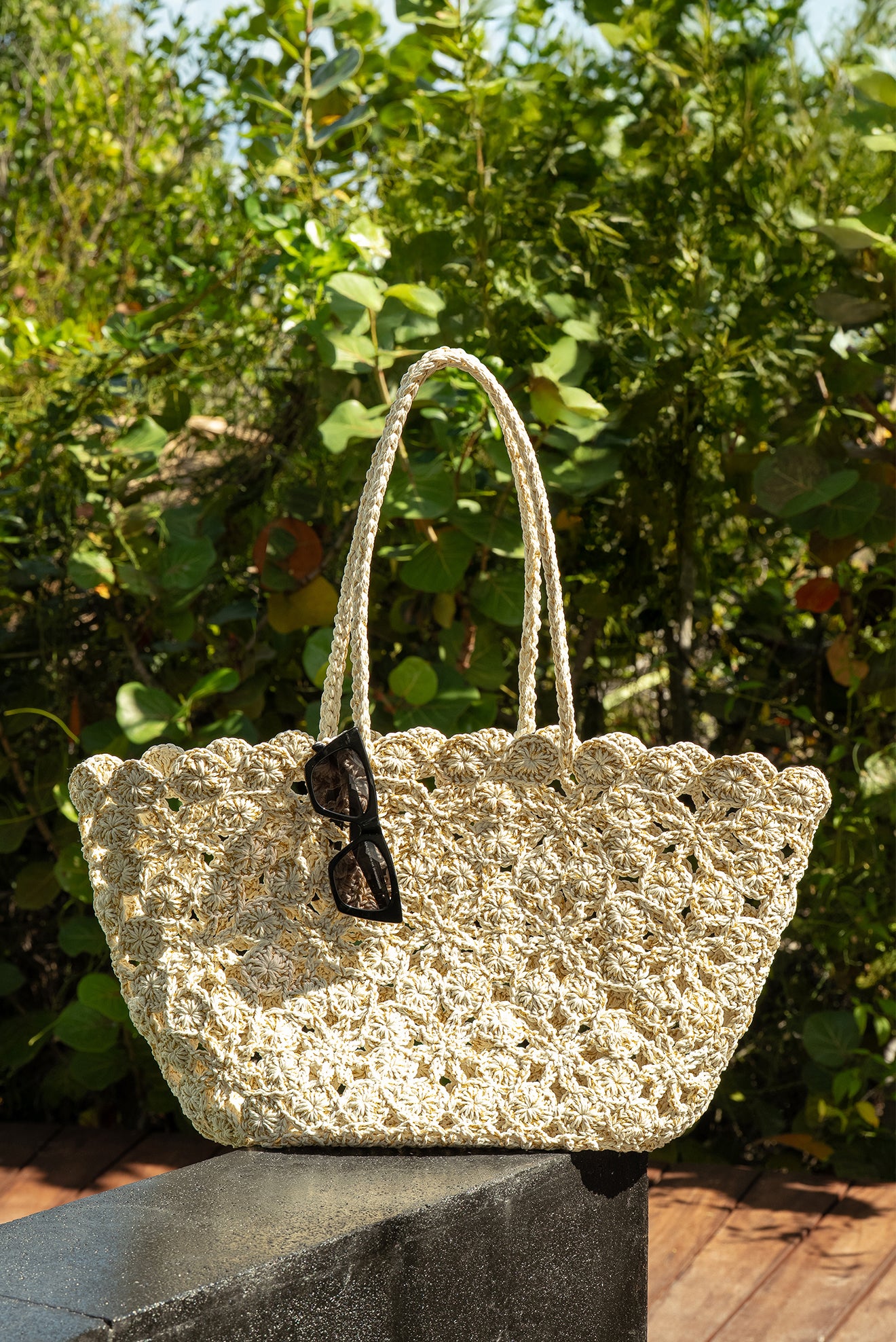 FLOWERS CROCHET WHITE BAG