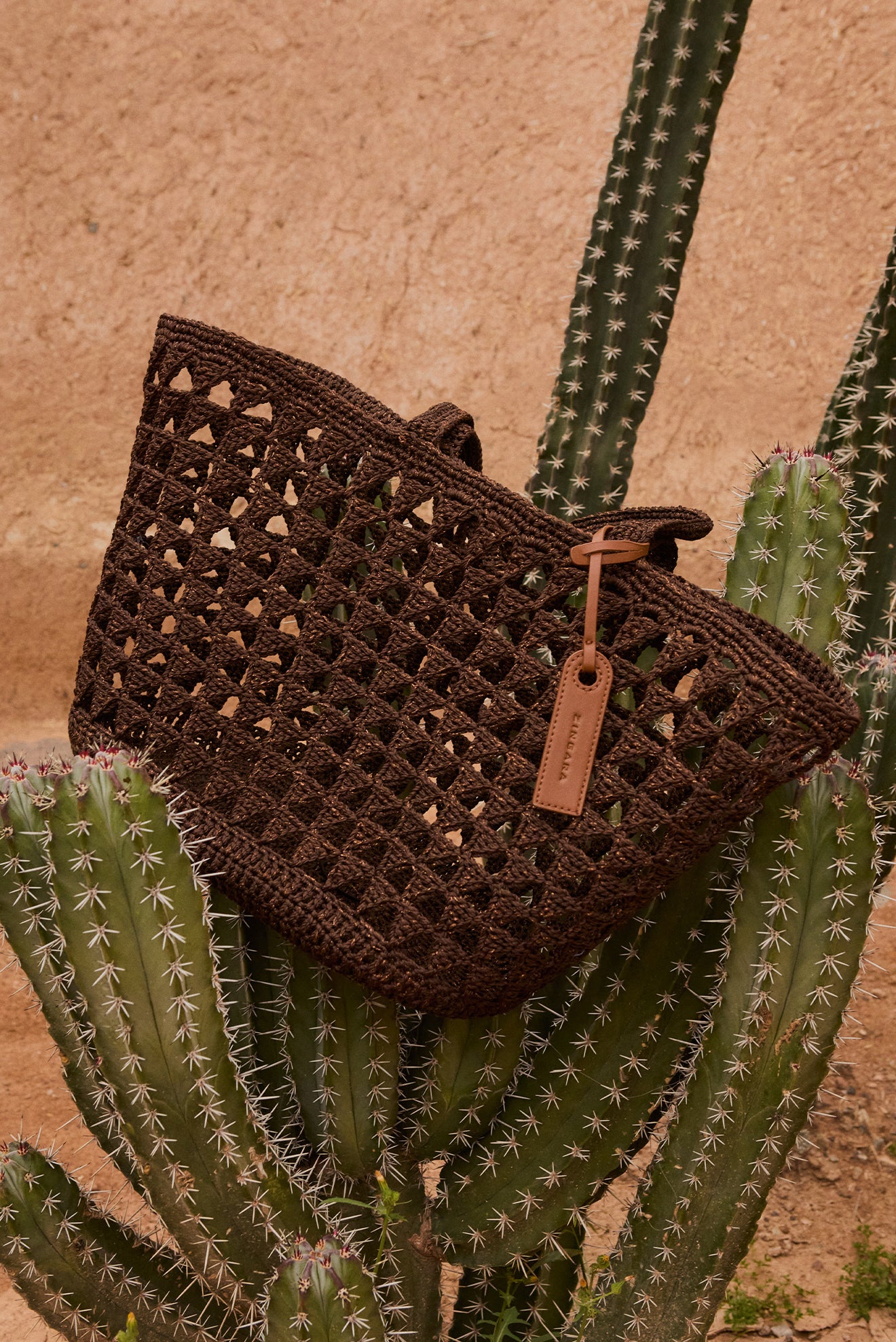 Bolsa Crochet Triangulos Café