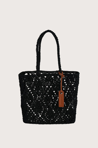 Crochet Diamond Tote Black - Geometric and Spacious Design