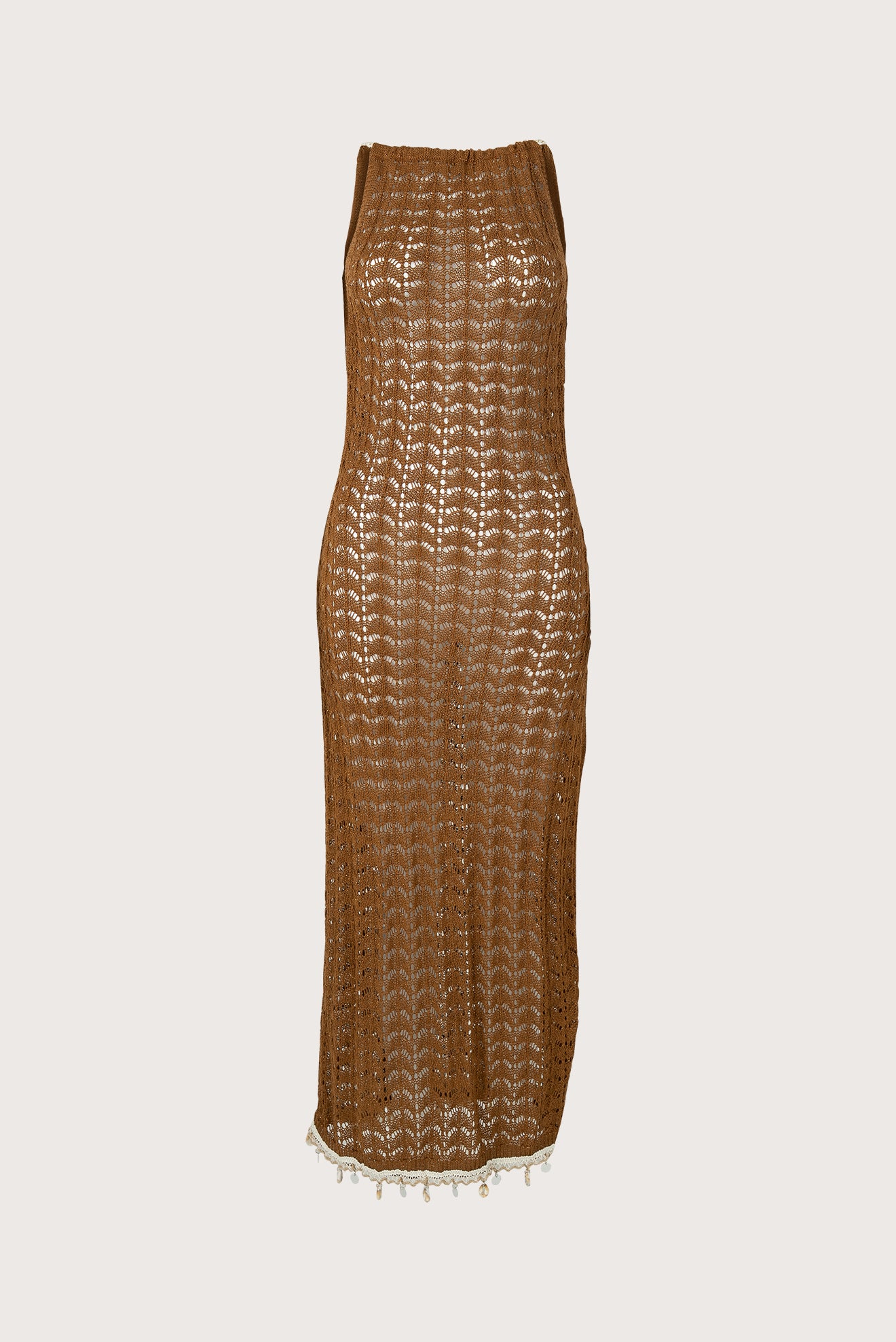Halter Caraiba Long Dress Gold Openwork Weave
