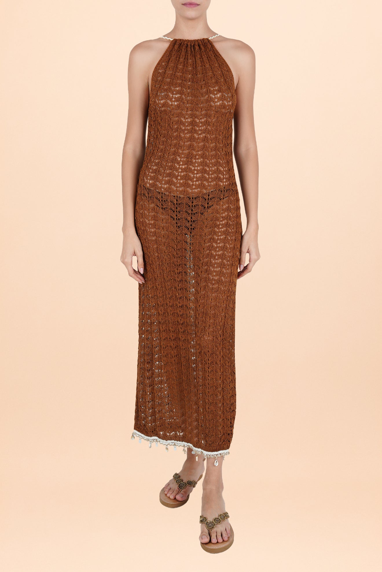Caraiba Halter Long Dress Gold