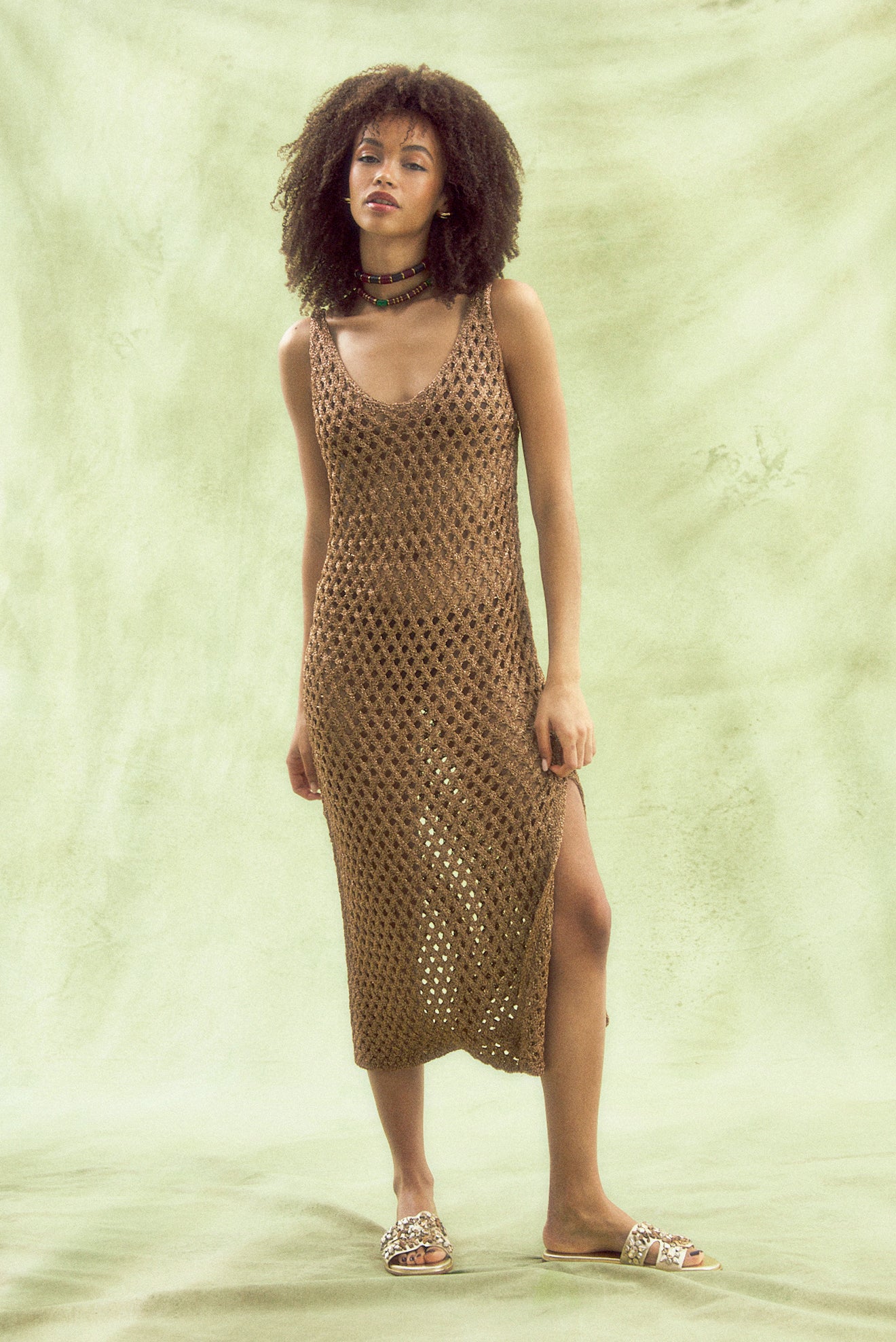 Light Brown Do Reis V-Neck Openwork Dress - Open-Knit & Movement