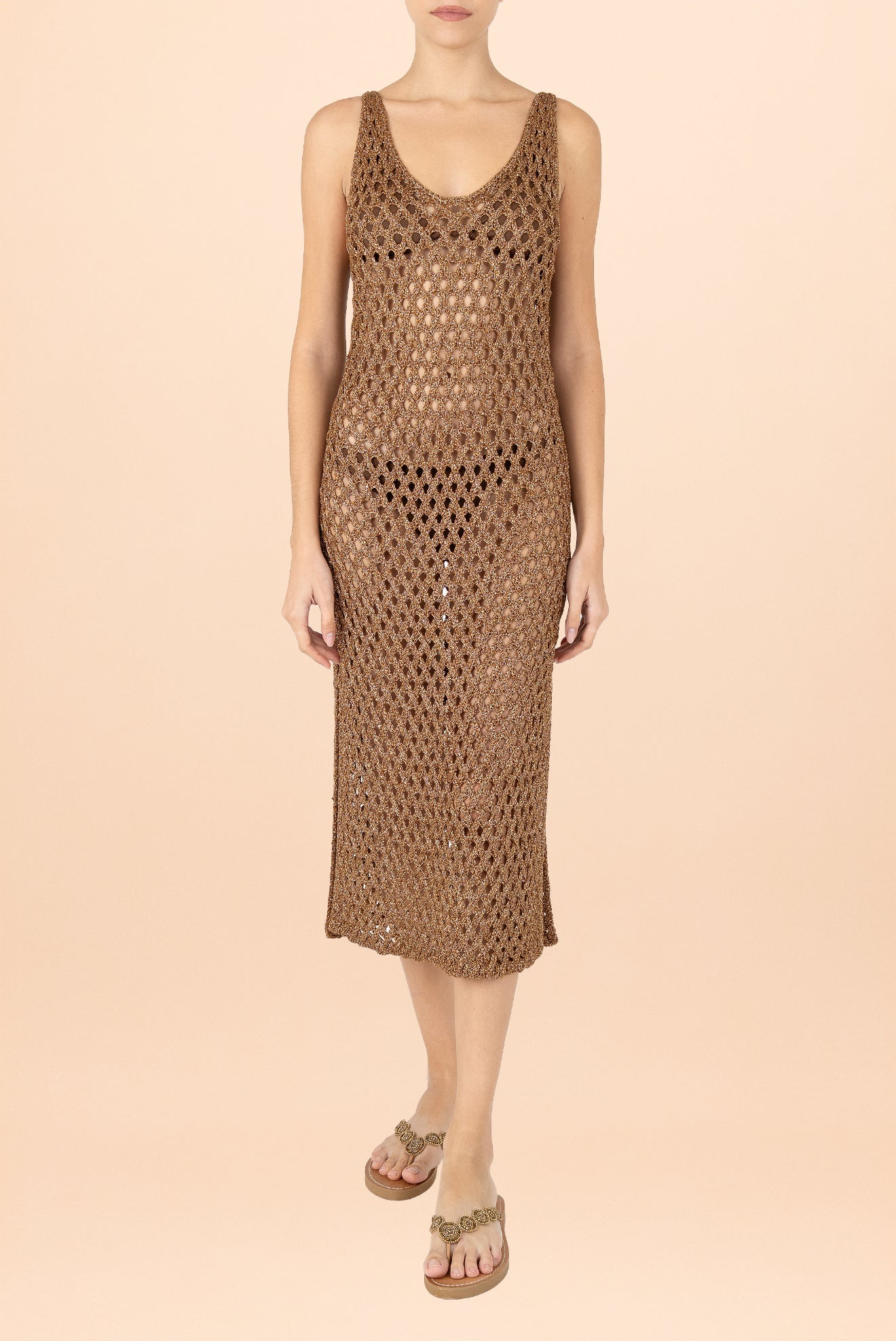 Light Brown Do Reis V-Neck Openwork Dress