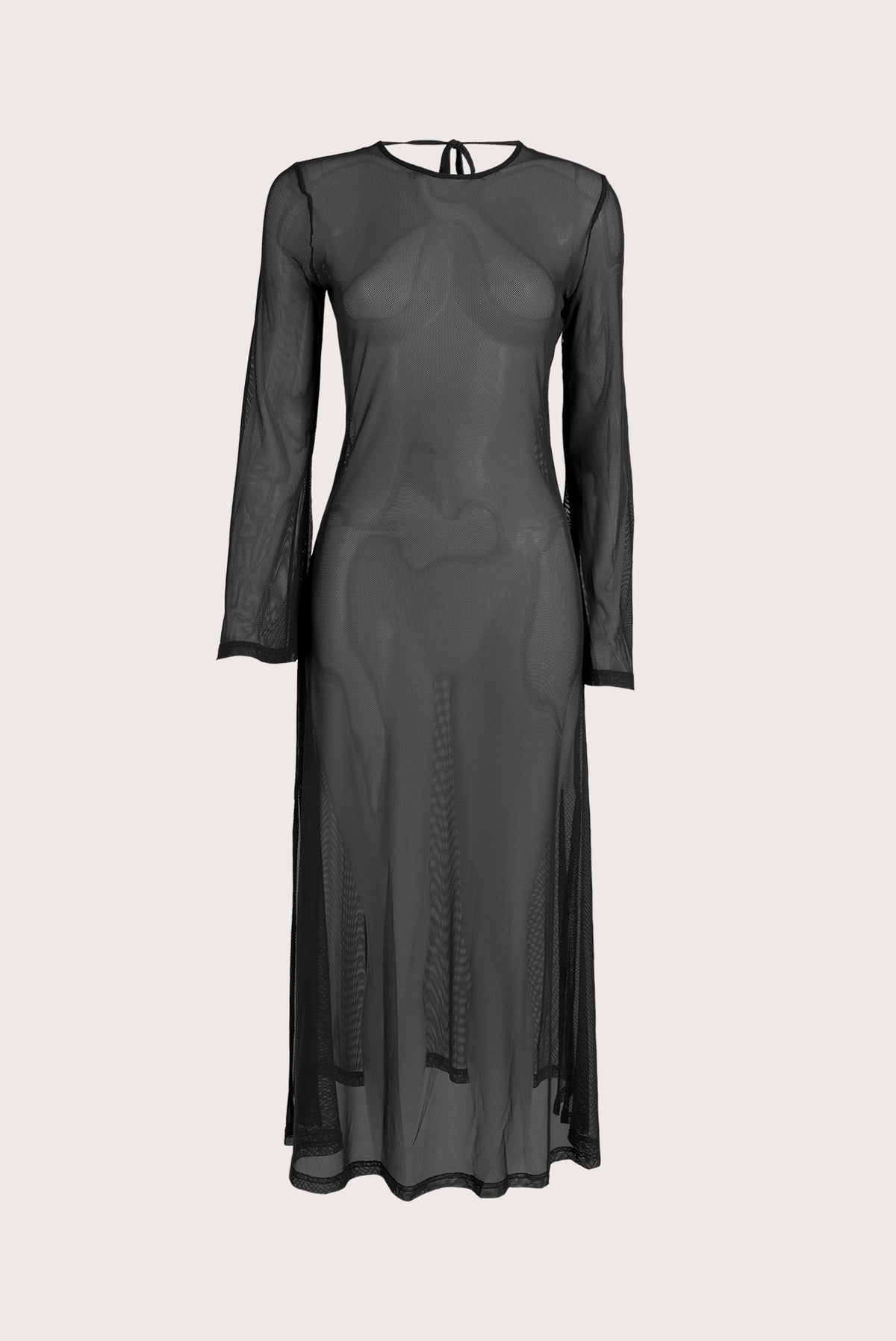 all black mesh dress Long Sleeve Mesh Panel Detail Maxi Dress In Black Slinky | EGO US