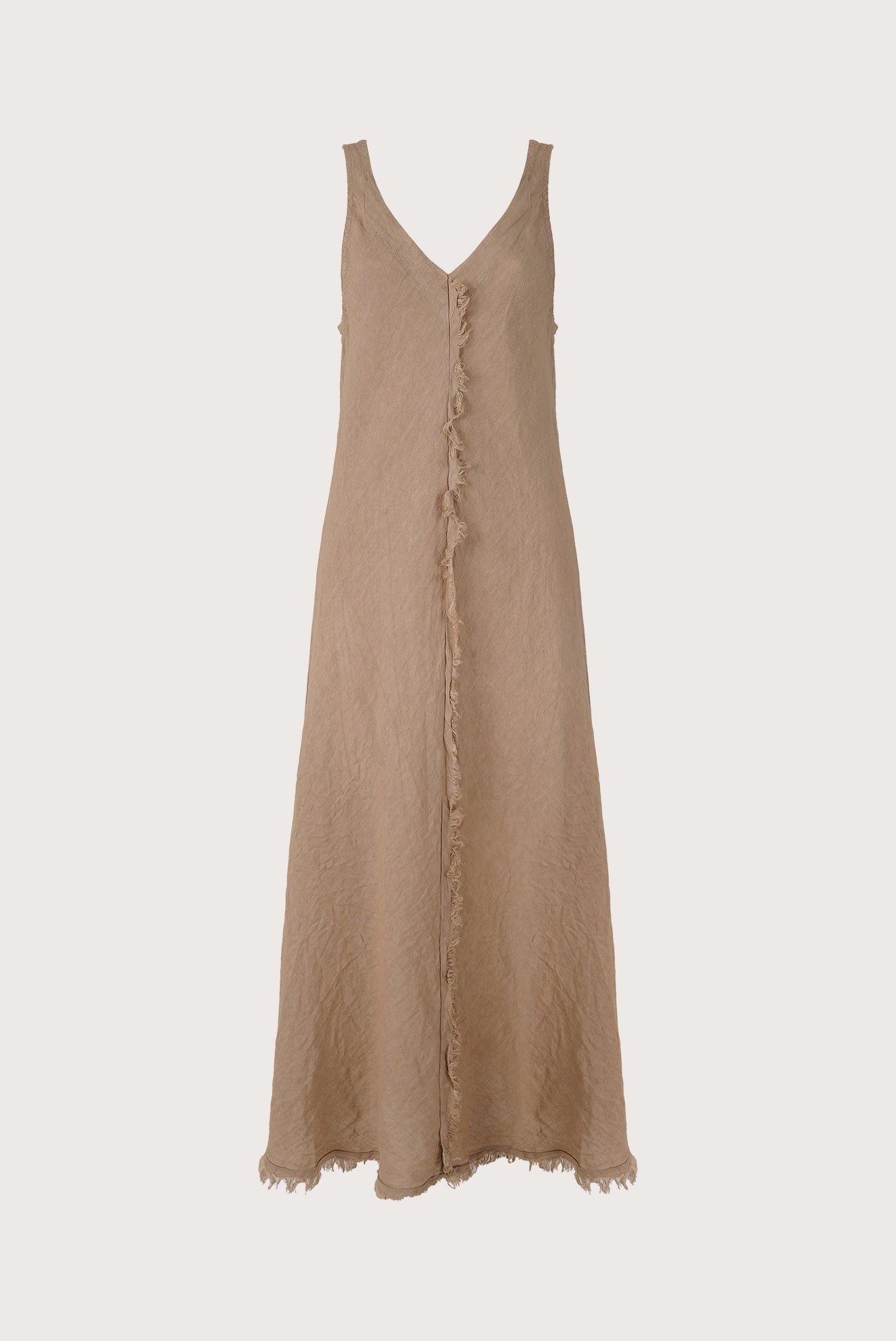 Vestido Largo V Lino Beige, vista frontal