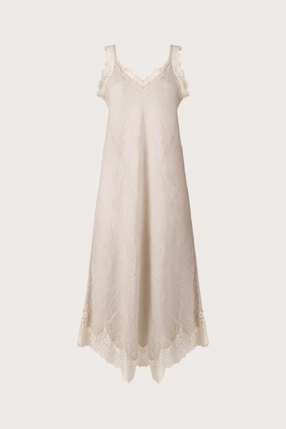 Linen Maxi Dress Lace Details Beige