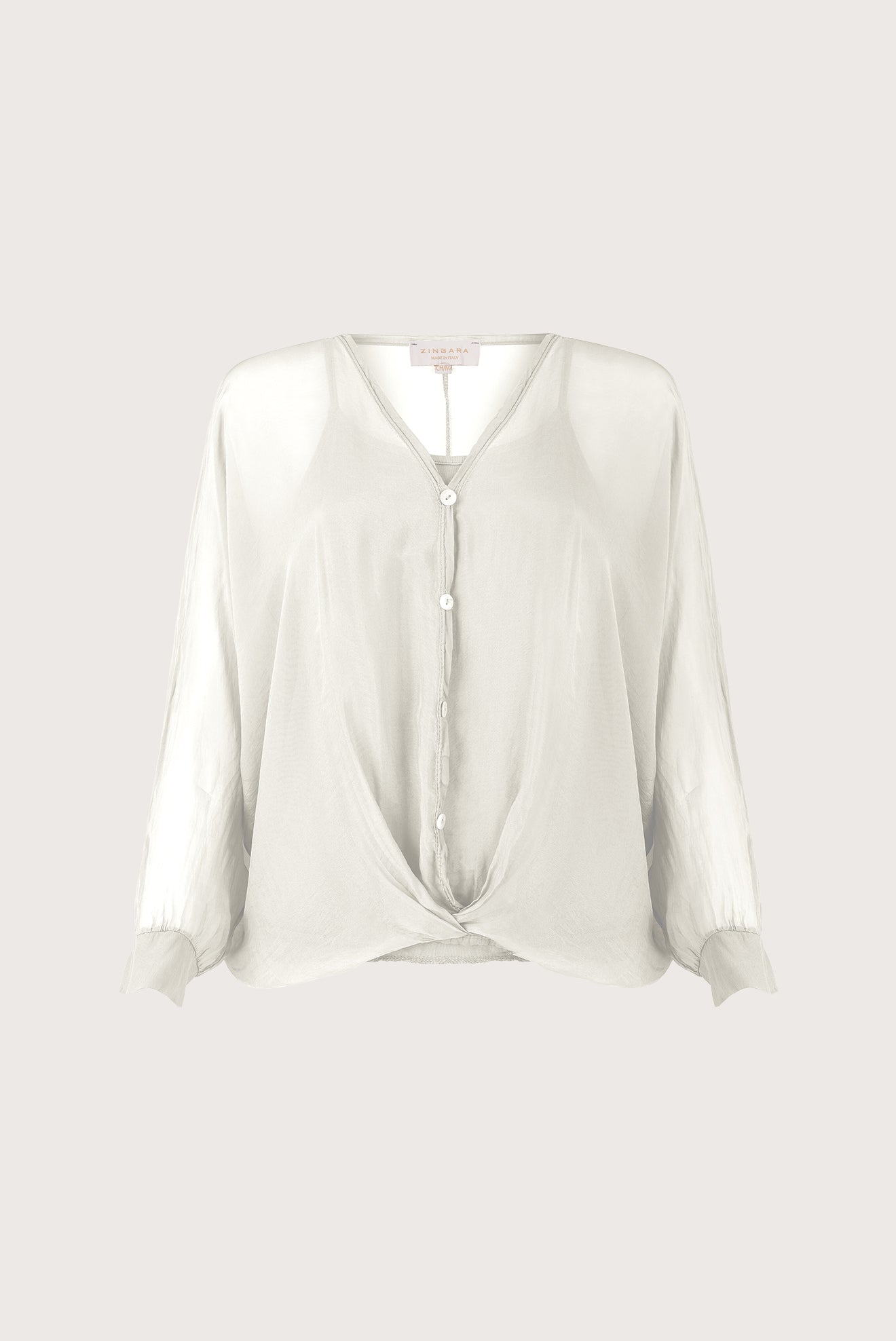 Camisa Botones Seda Crema, vista frontal