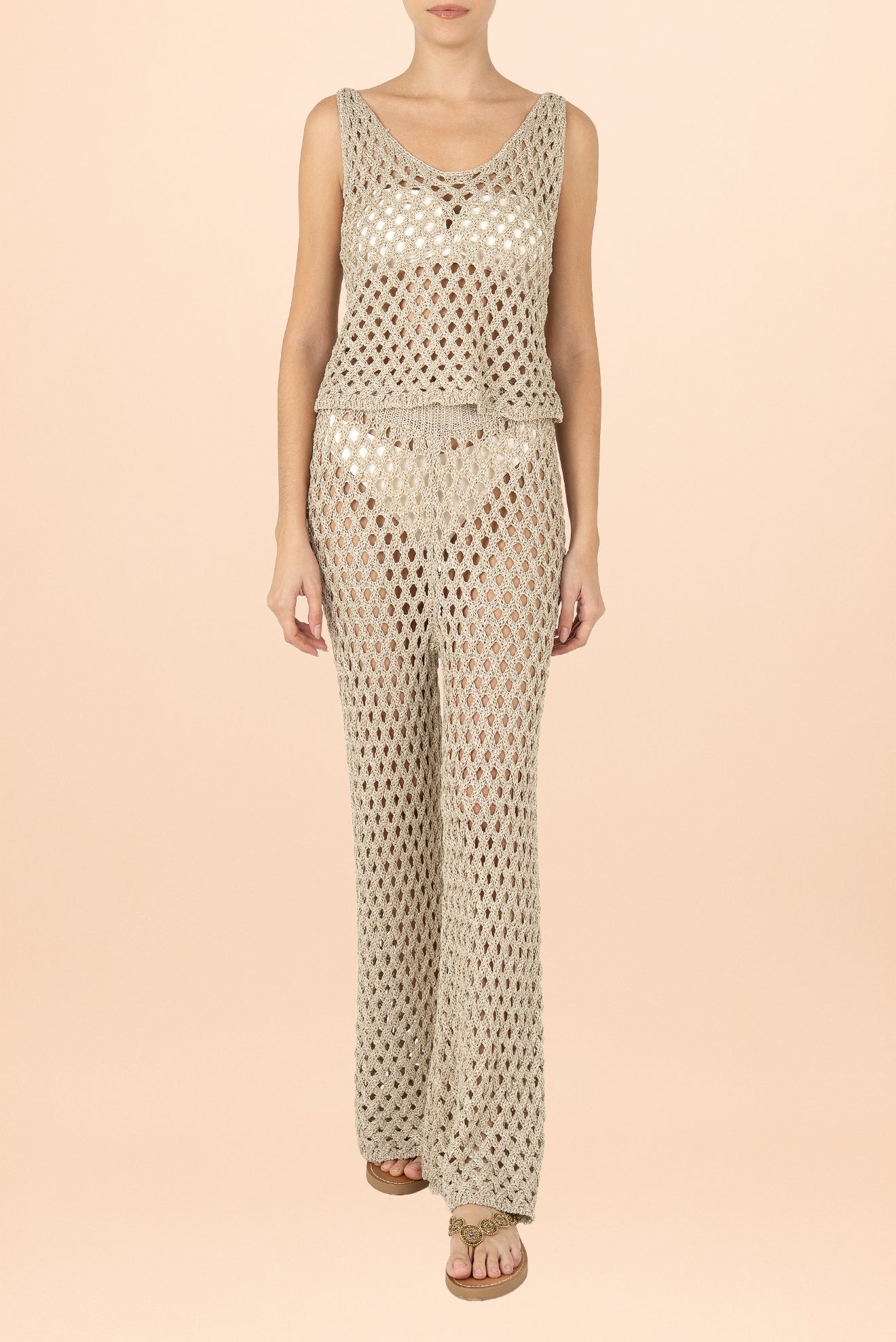 Beige Do Reis Open-Knit Pants