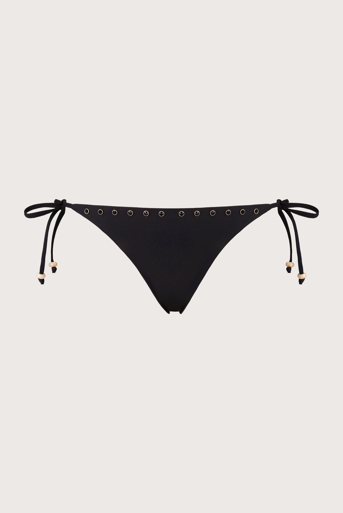 Azura black tie-side bikini bottom edge appliques