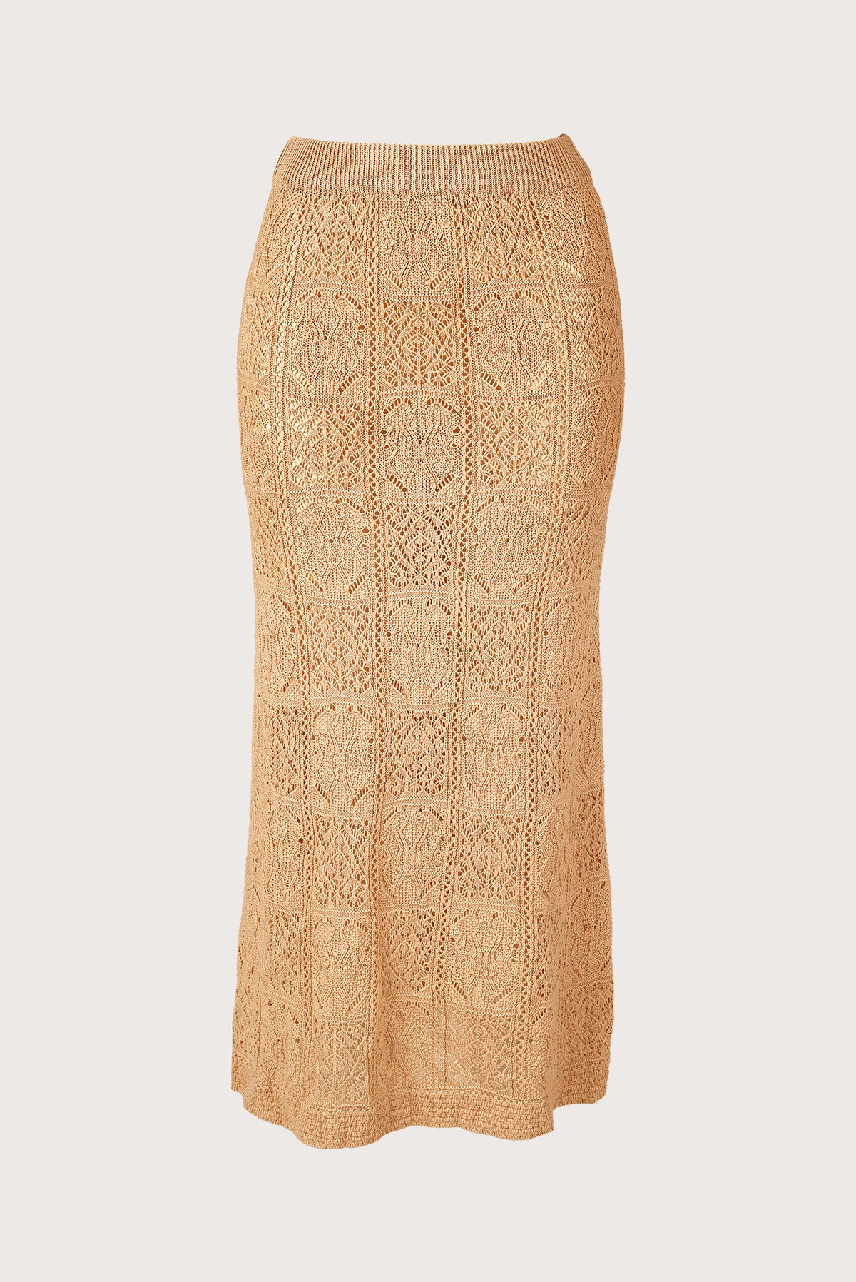 Long beige open-knit skirt