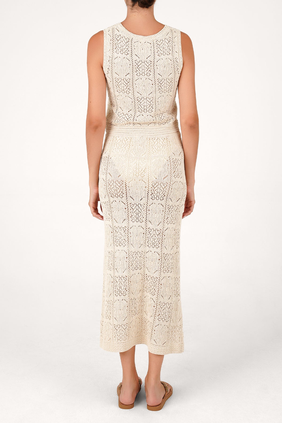 Long off-white open-knit skirt