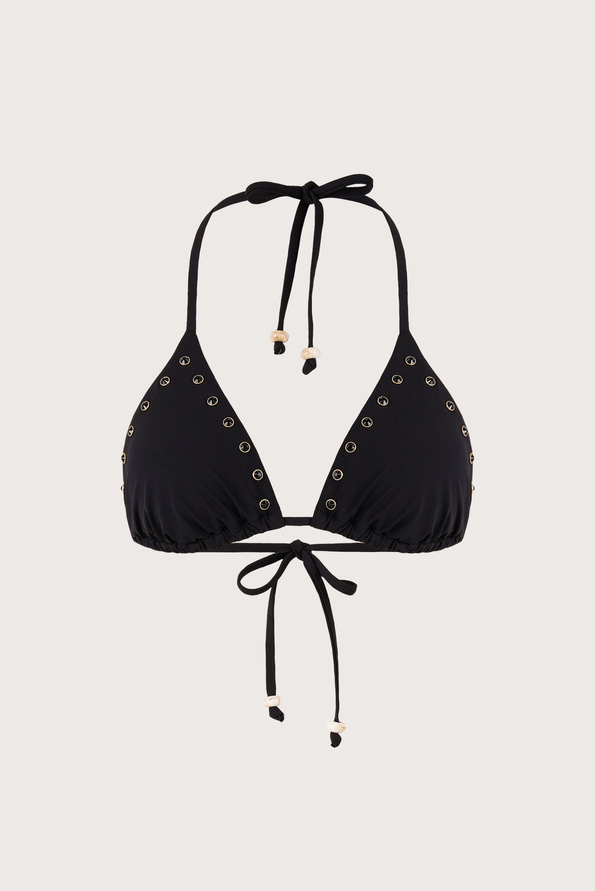 Top Triangular Apliques En El Borde Azura Negro